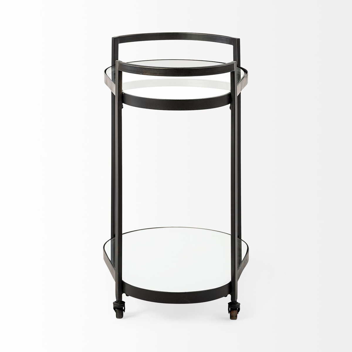 Eleonore Black Metal Frame Two-Tier with Glass Shelves Bar Cart, Bar Carts & Cabinet by Mercana, 25" length x 16.14" width x 27.95" height View 3