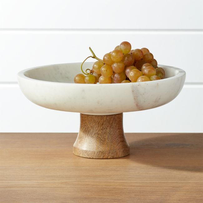 Online Designer Combined Living/Dining Wood and Marble Footed Fruit Bowl