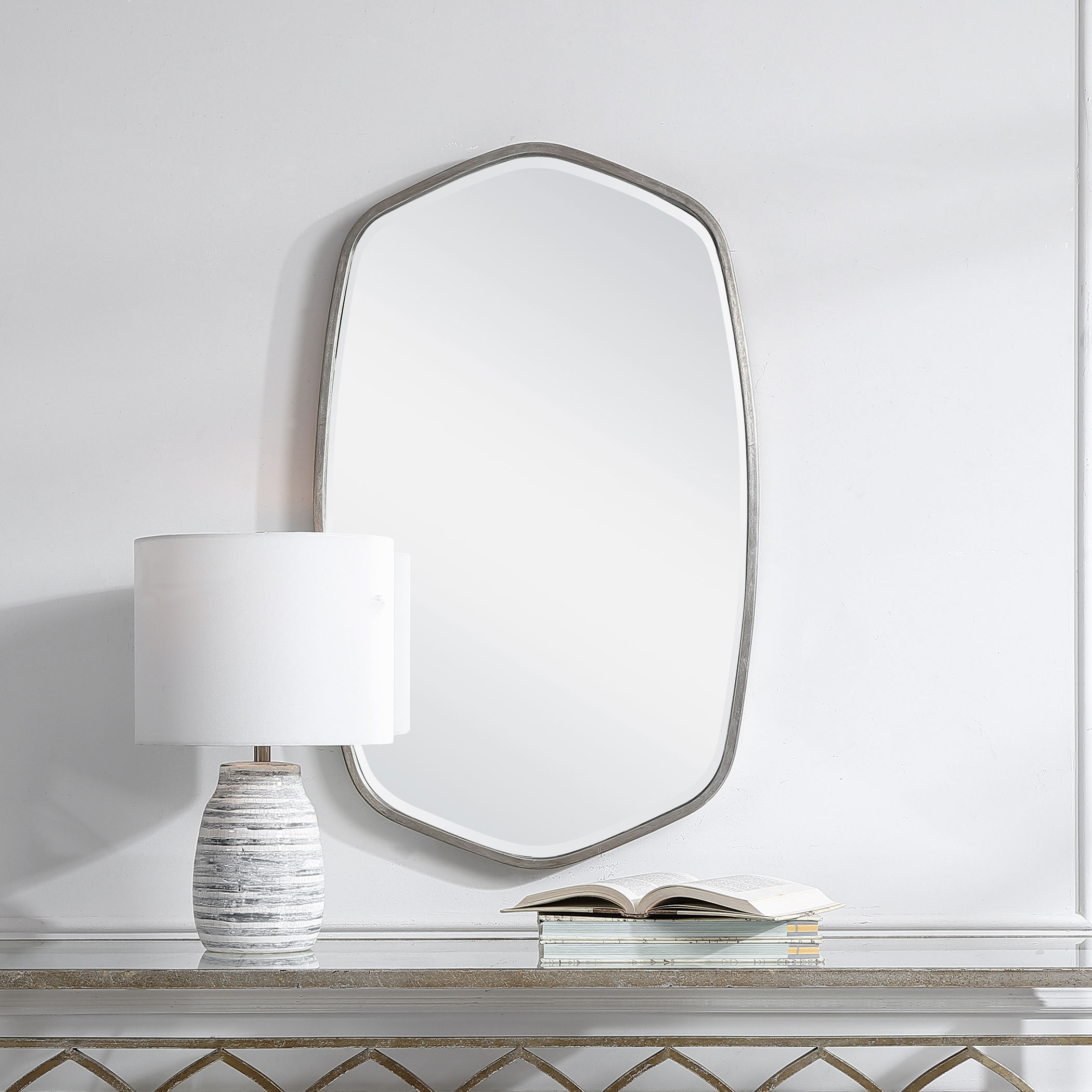Duronia Brushed Silver Mirror, by Uttermost, 22.25" width x 36.25" height x 1.75" depth View 8