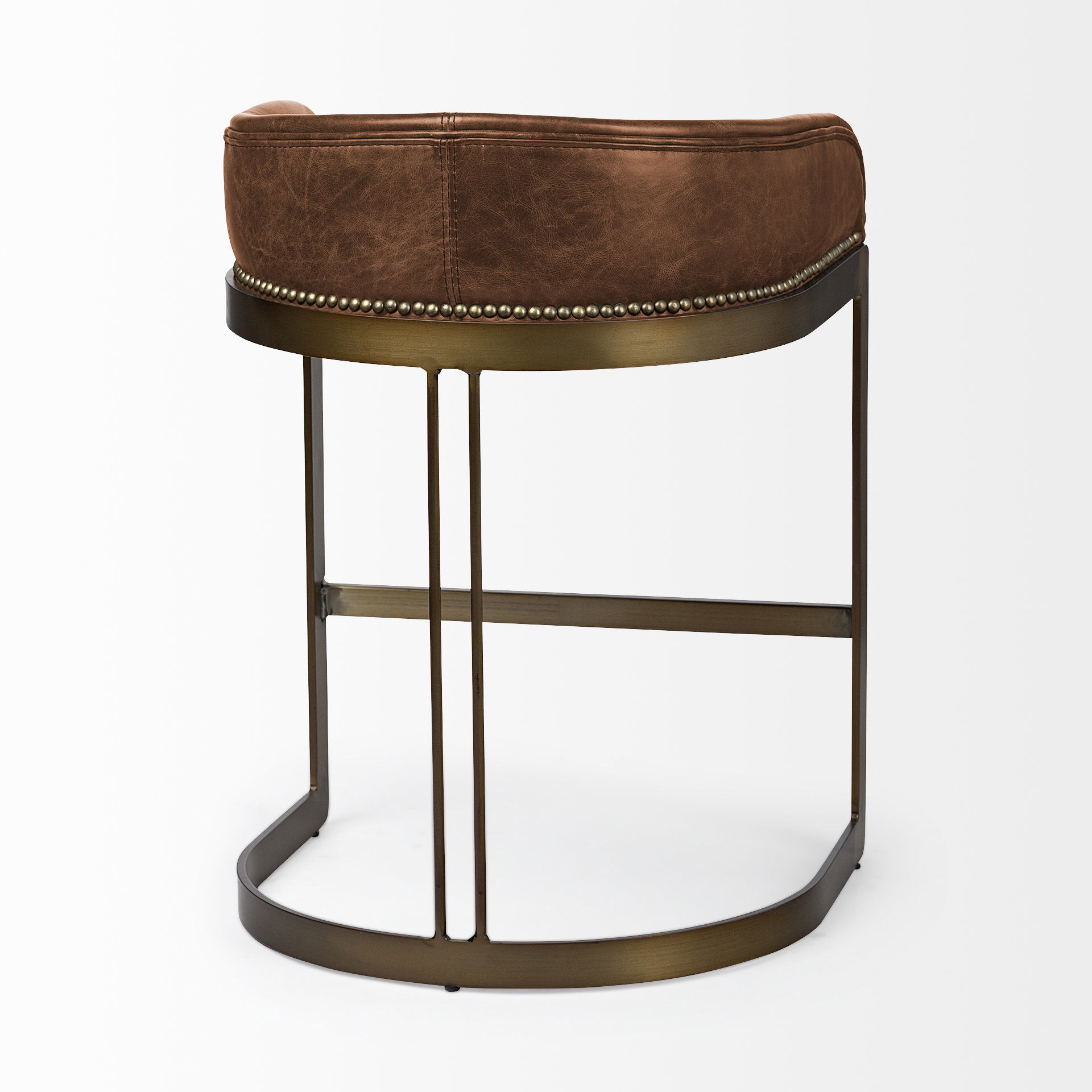 Hollyfield II Brown Leather Seat Gold Metal Base Stool, Counter & Bar Stool by Mercana, 20.5" length x 19.7" width x 28.7" height View 5