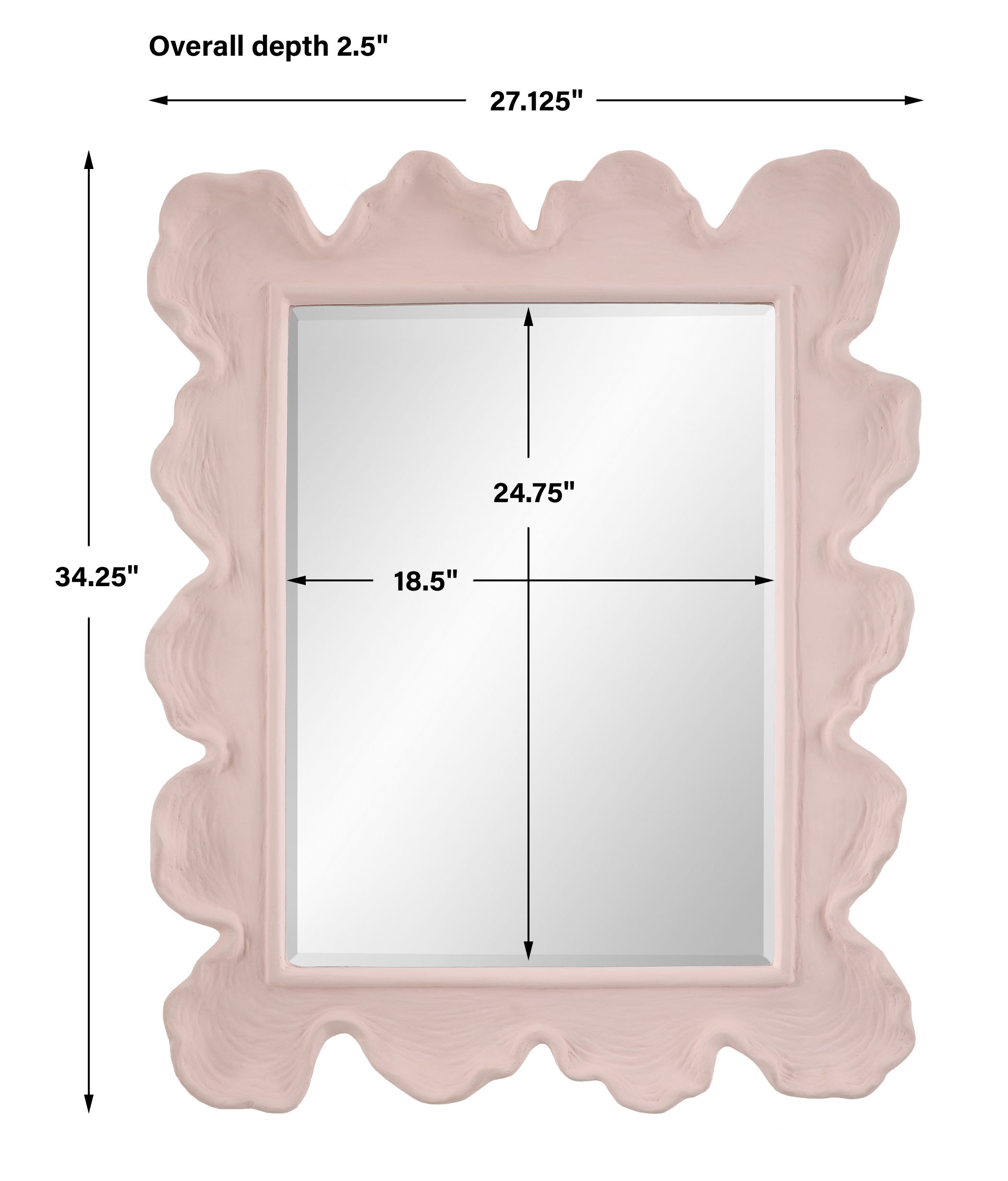 Sea Coral Pink Mirror, by Uttermost, 27.12" width x 34.25" height x 2.5" depth View 3