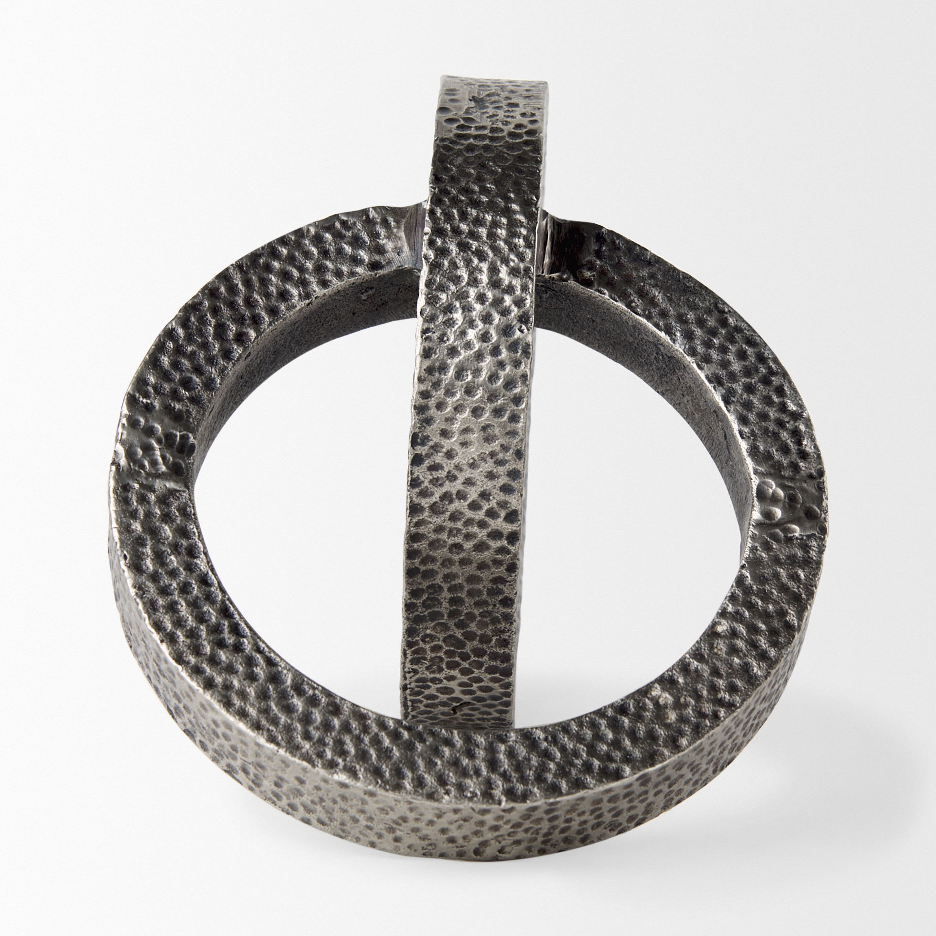 Rafiki Two Blackened Silver Hammered Finish Metal Conjoined Circles, Decorative Object by Mercana, 7.87" length x 5.91" width x 5.91" height View 6
