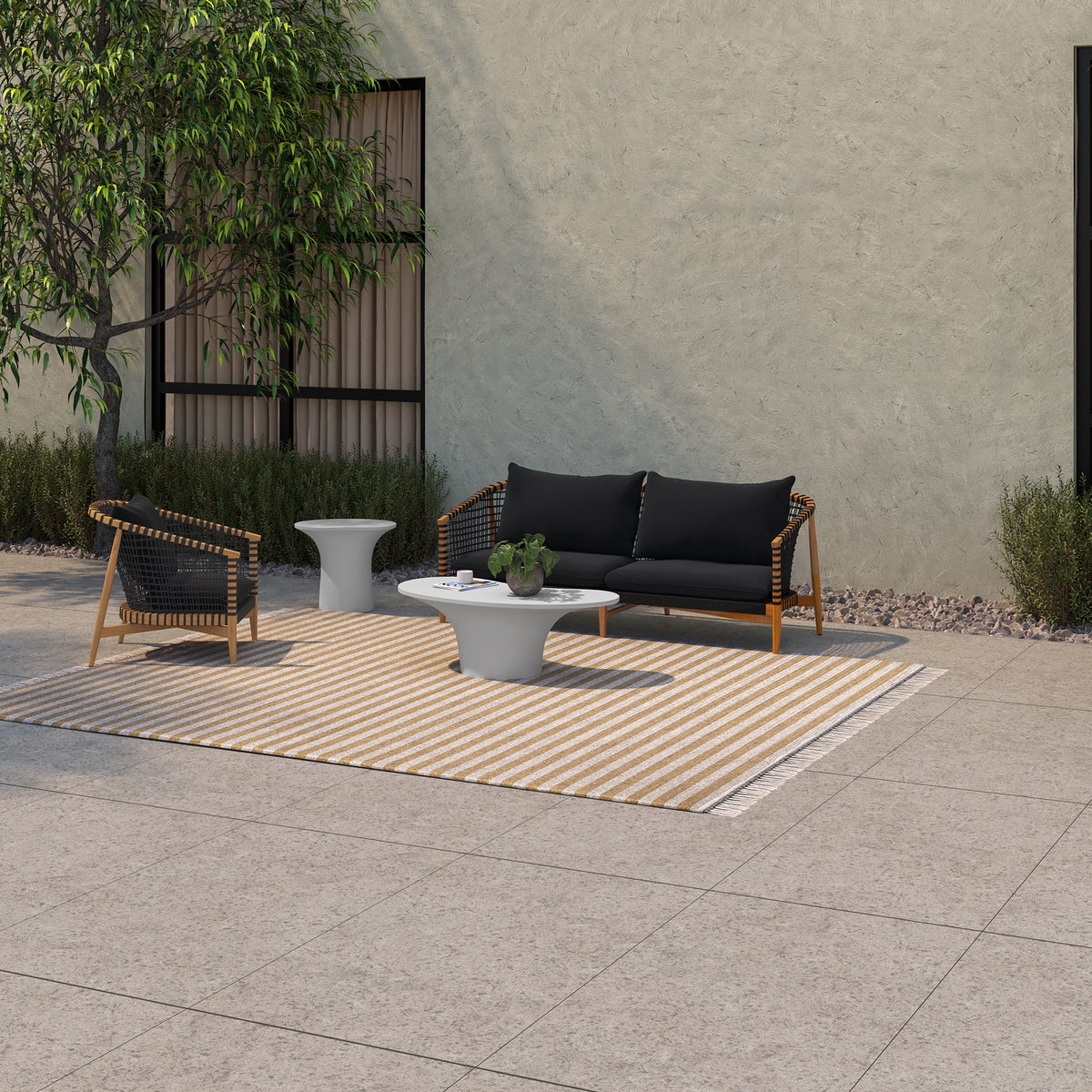 Yumi Outdoor Coffee Table White, by Moe's Home, 47" width x 15.5" height x 23.6" depth View 9