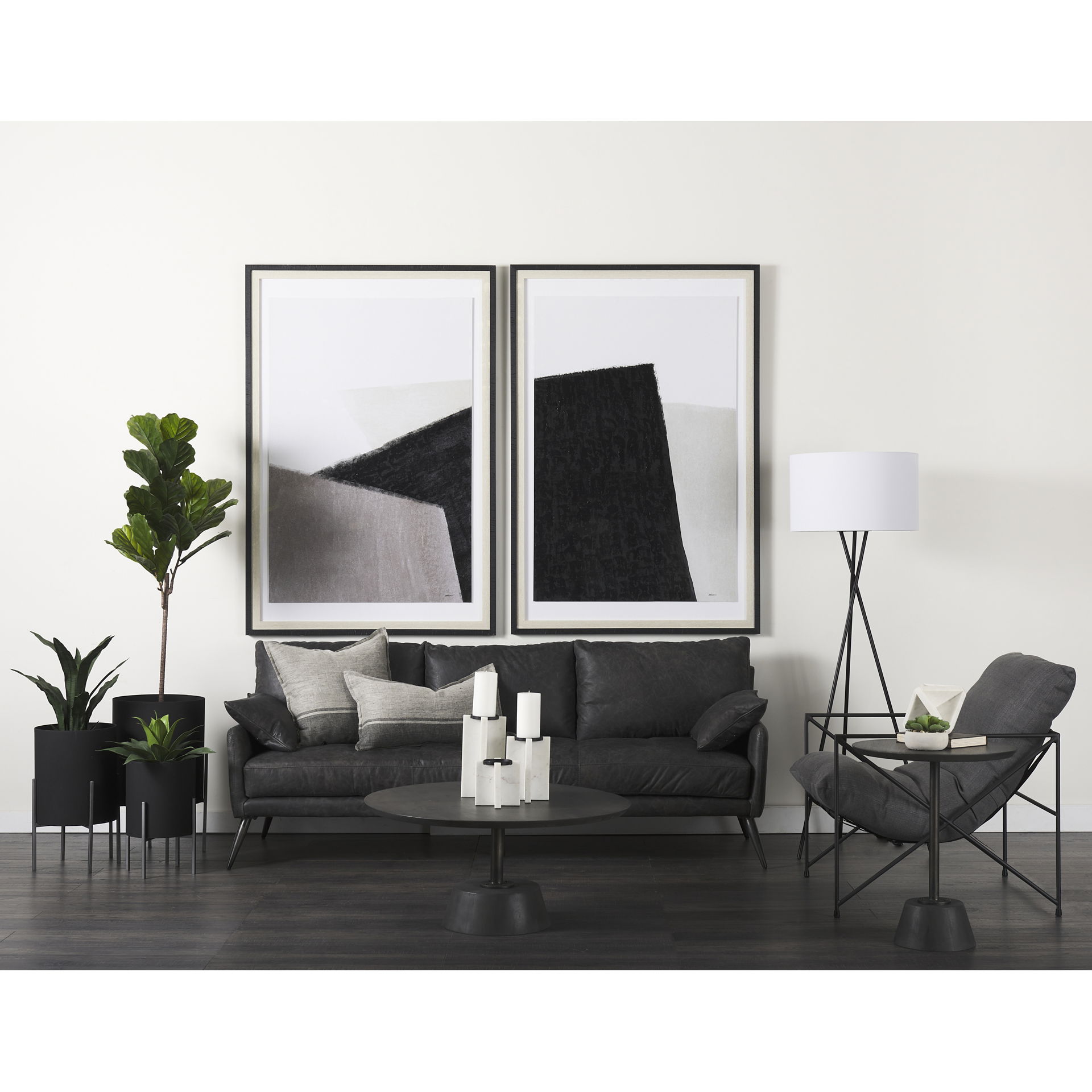 Maxwell 20' Round Dark Brown Wood with Black Metal Pedestal Side Table large image 