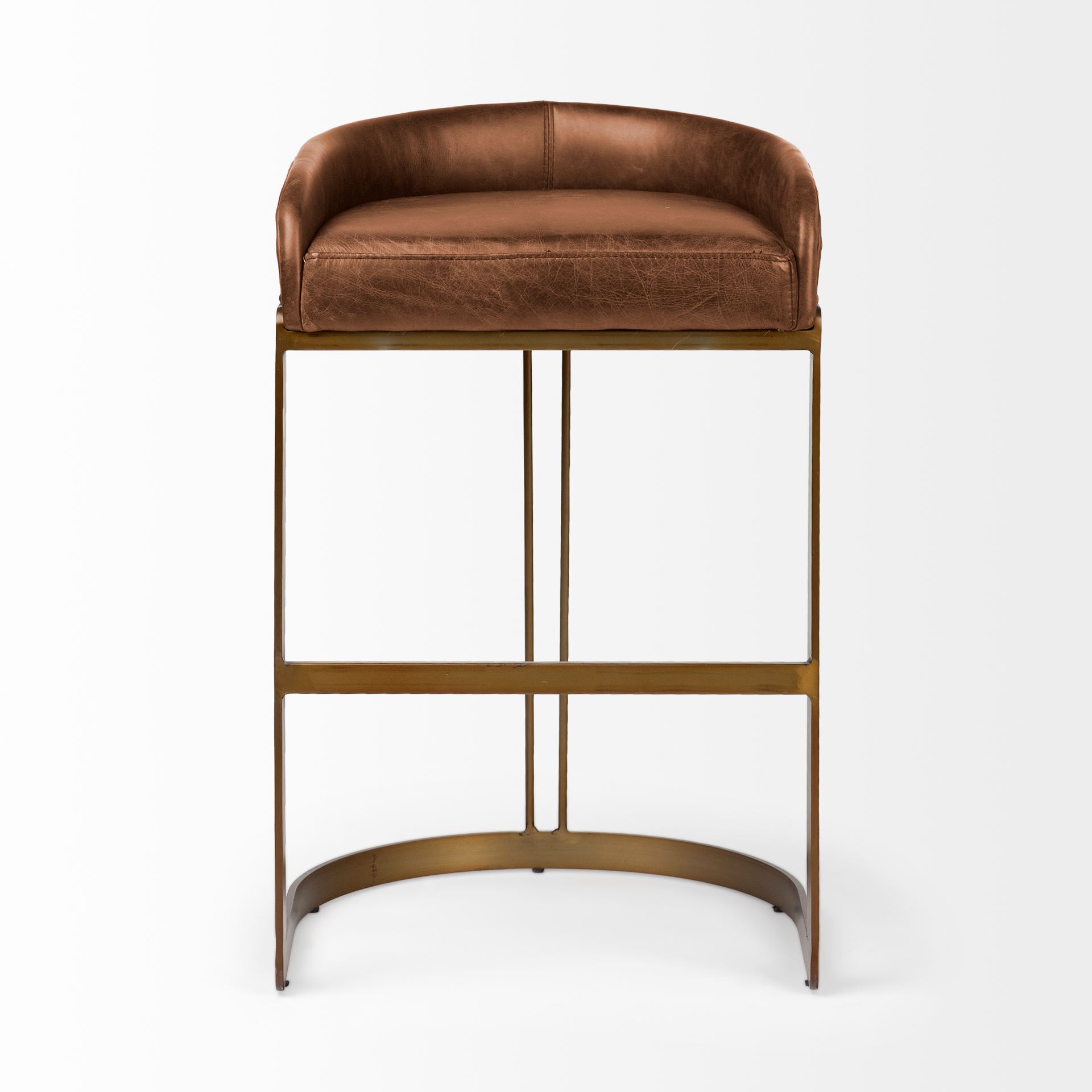 Hollyfield 20.5L x 19.75W x 32.75H Brown Leather Seat Gold Metal Base Bar Stool large image 