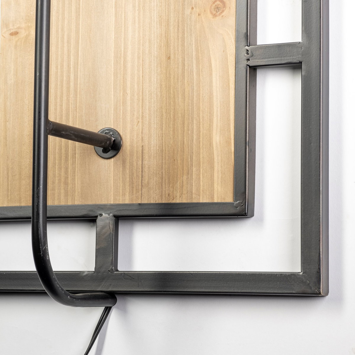 Cleo 16.9x57.1 Black Metal and Wood Rectangular Wall Sconce, by Mercana, 16.93" length x 7.87" width x 57.09" height View 7