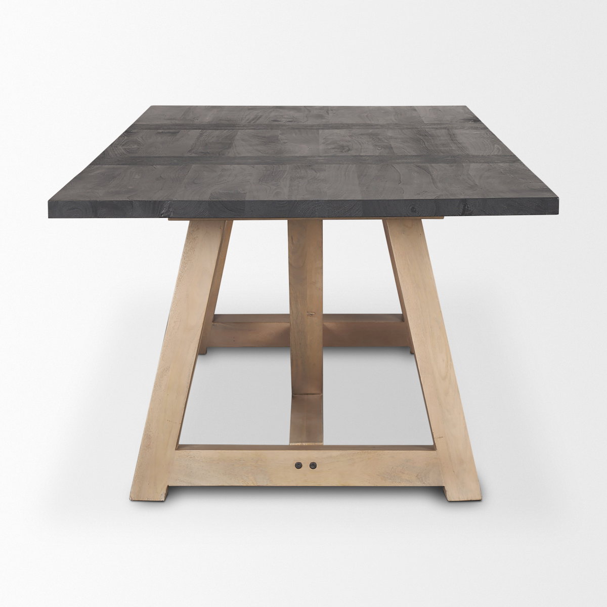 Rialto Rectangular Two-Tone Black and Brown Solid Wood Dining Table, by Mercana, 96" length x 42" width x 30" height View 3