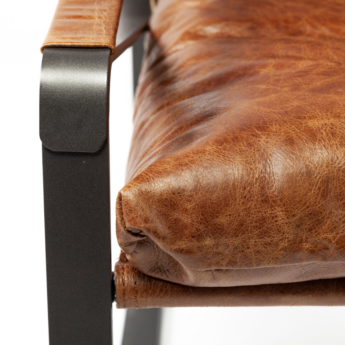 Hornet I  Brown Leather Unibody Seat with Black Metal Frame Accent Chair, by Mercana, 27" length x 35" width x 36" height View 8