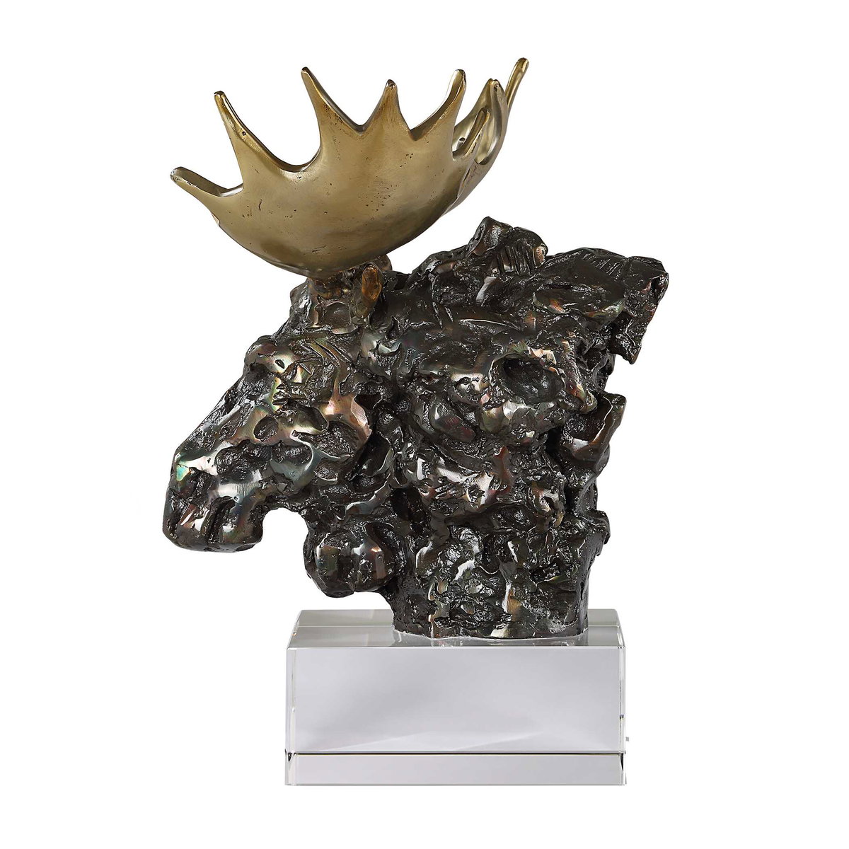 Moose Bust Bronze Sculpture, Figurines & Statue by Uttermost, 12.25" width x 9" height x 12.25" depth View 5