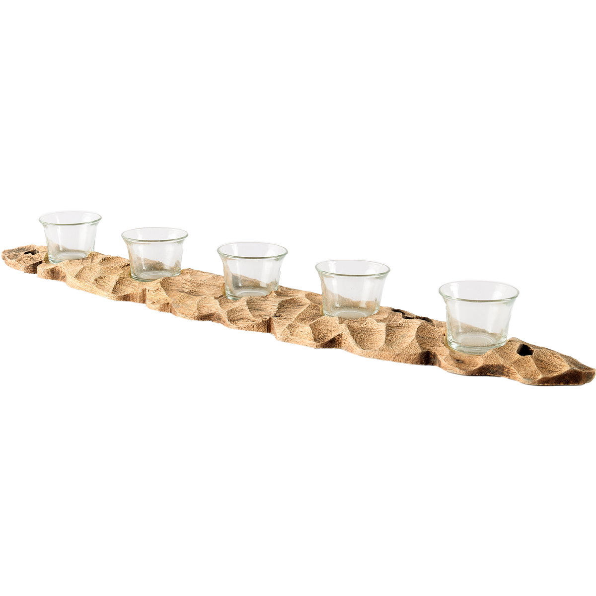 Yerba Reclaimed Mango Wood Five Tealight Table Candle Holder, Candles & Candle Holder by Mercana, 26.77" length x 4.33" width x 2.5" height View 1