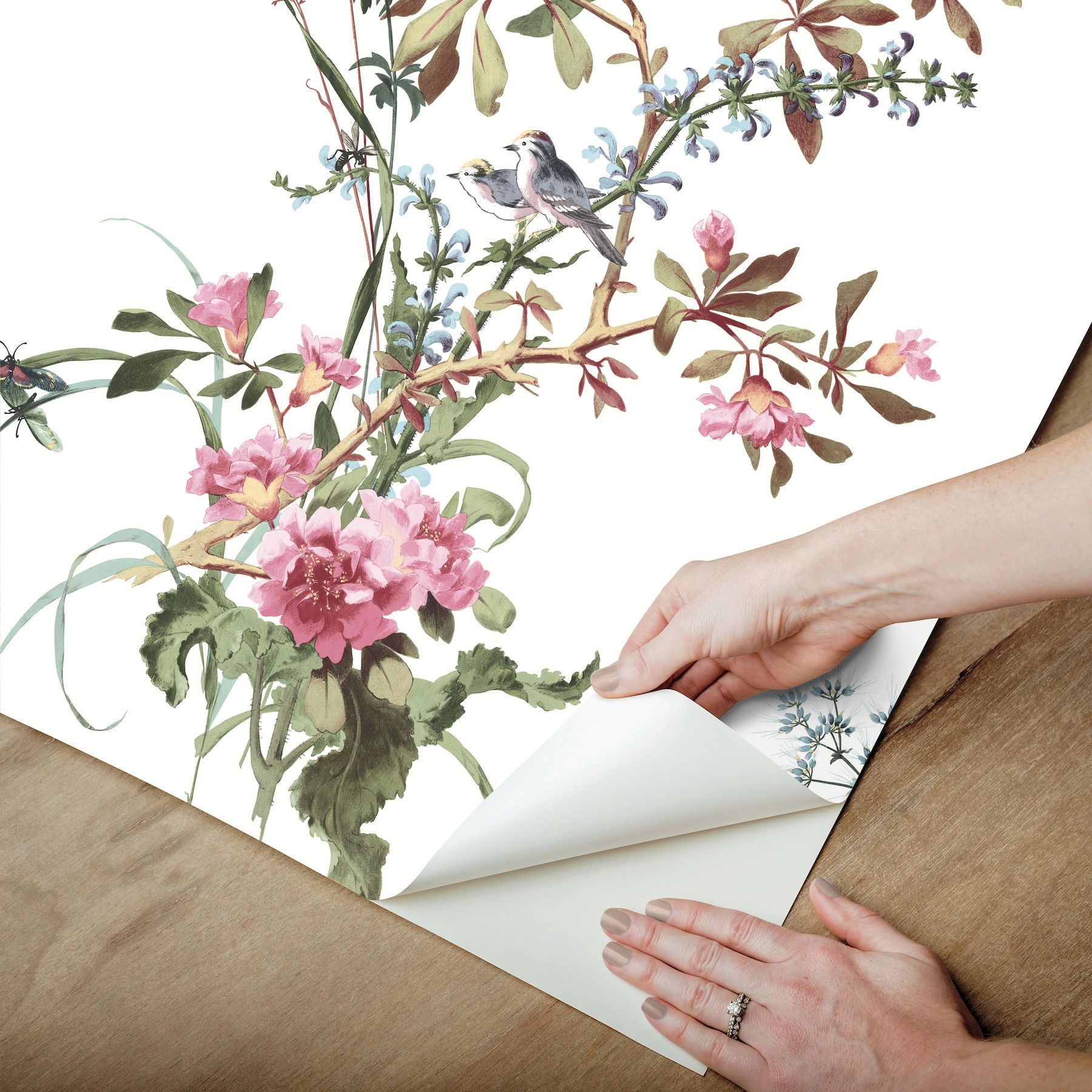 Wild Flowers Rose Peel & Stick Wallpaper large image 