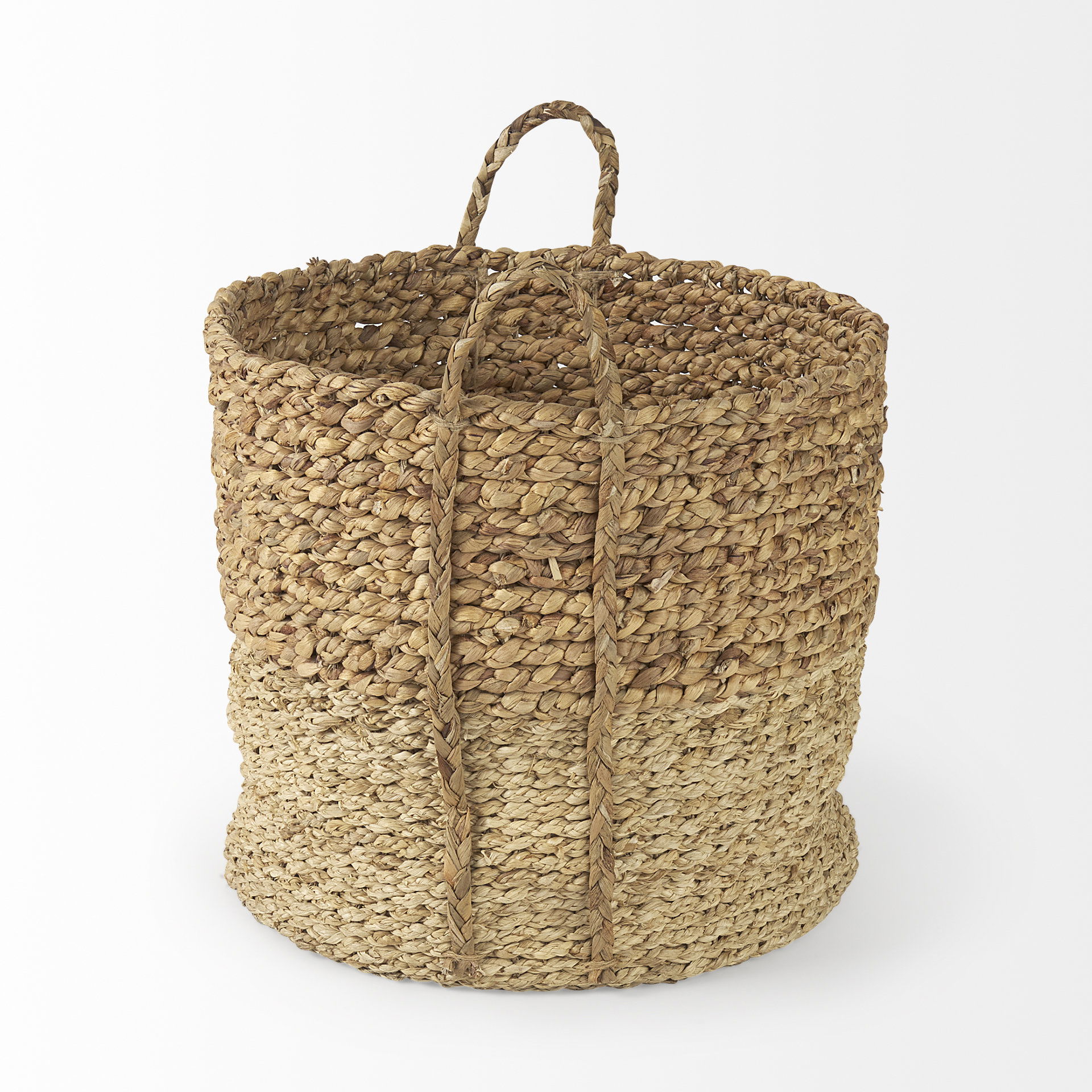 Morocco (Set of 3) Brown Two Tone Water Hyacinth and Cornhusk Round Basket with Handles, Bins & Basket by Mercana, 15.75" length x 15.75" width x 15.75" height View 3