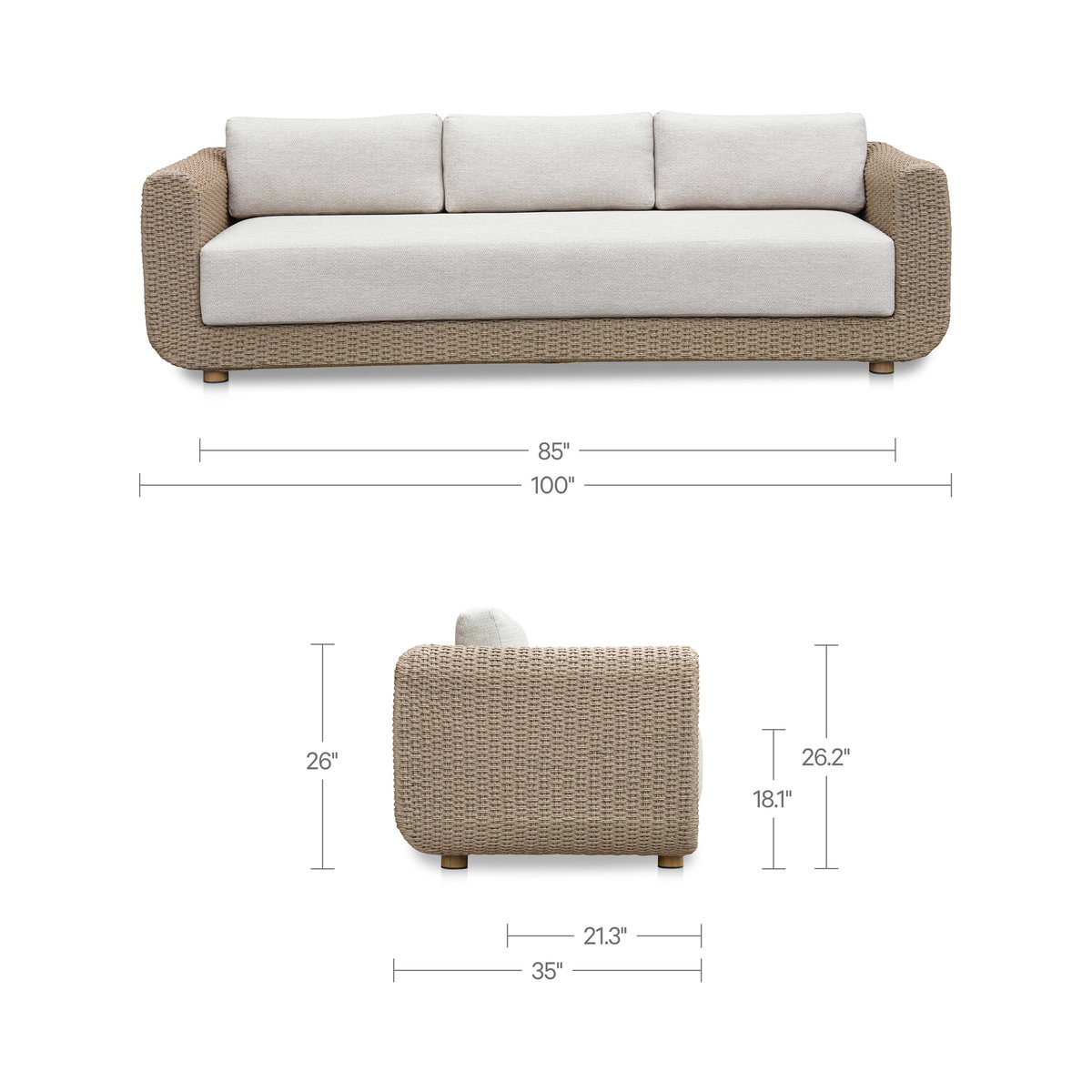 Soma Outdoor Sofa Natural, Sofas & Sectional by Moe's Home, 100" width x 26" height x 35" depth View 9