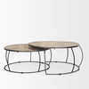 Clapp Round Light Brown with White Wash Wood and Silver Metal Nesting Coffee Tables (Set of 2), by Mercana, 44" length x 44" width x 20" height thumbnail 4