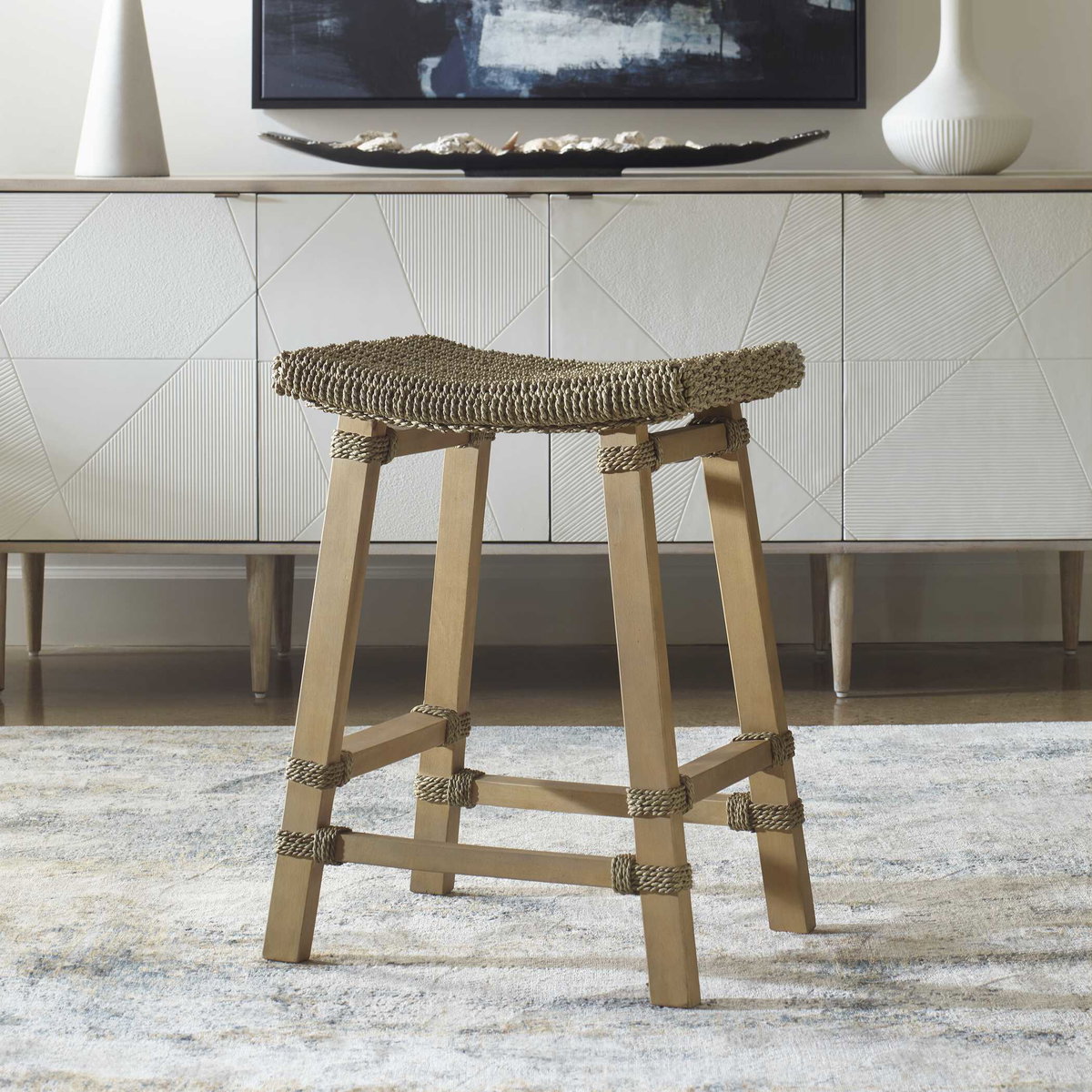 Everglade Sea Grass Counter Stool, Counter & Bar Stool by Uttermost, 20" width x 26.5" height x 15.5" depth View 2
