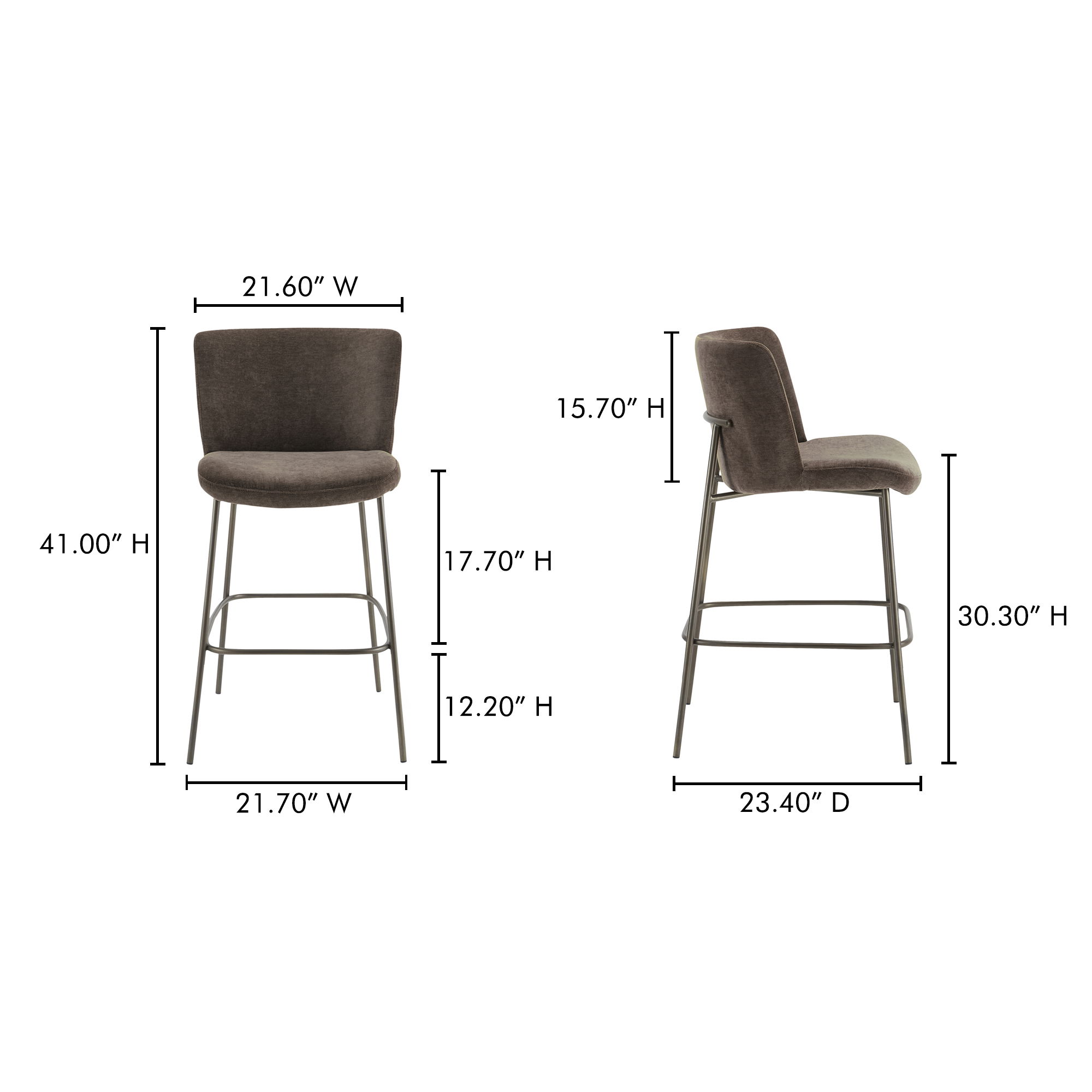 Early Bar Stool Dark Brown, Counter & Bar Stool by Moe's Home, 21.7" width x 41" height x 23.4" depth View 8