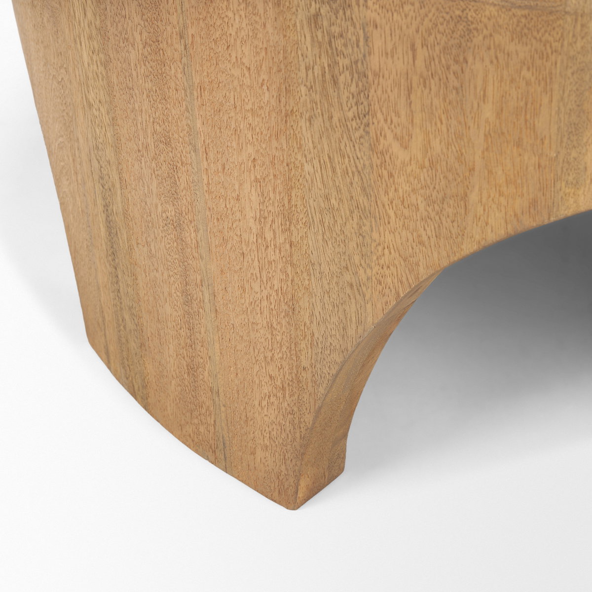 Shima Round Light Brown Wood with Arched Legs Coffee Table, by Mercana, 45" length x 45" width x 16" height View 10