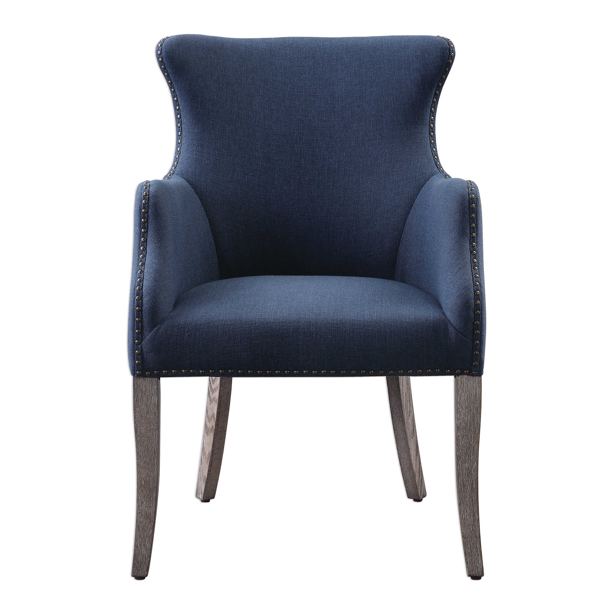 Yareena Blue Wing Chair, Furniture by Uttermost, 24.5" width x 37" height x 28" depth View 1