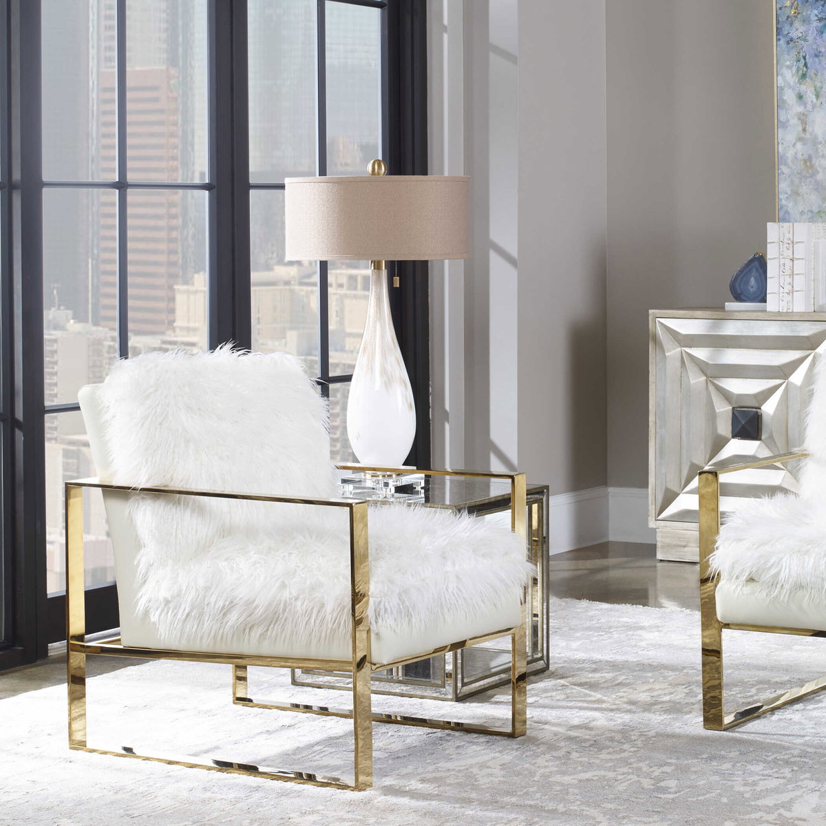 Cardoni White Glass Table Lamp, by Uttermost, 18" width x 32" height x 18" depth View 6