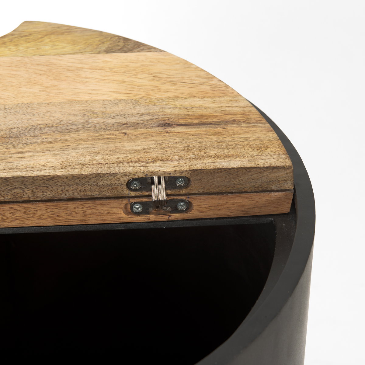 Eclipse Gunmetal Gray Drum Base with Brown Wood Top End/Side Table, Side & End Table by Mercana, 20" length x 20" width x 22.05" height View 10