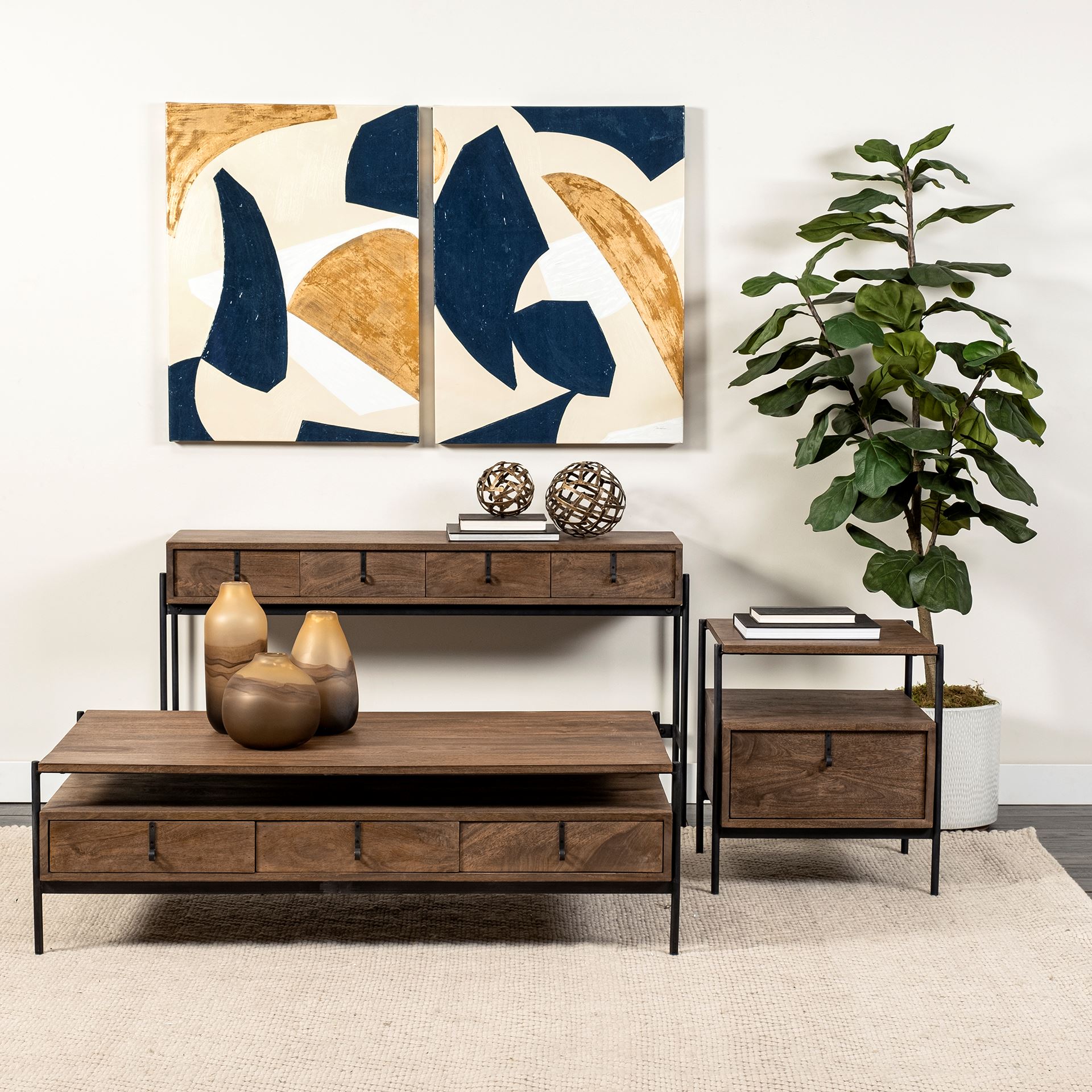 Glenn I 20L x 21W x 24H Dark Brown Wood with Black Iron Frame Square End/Side Table large image 