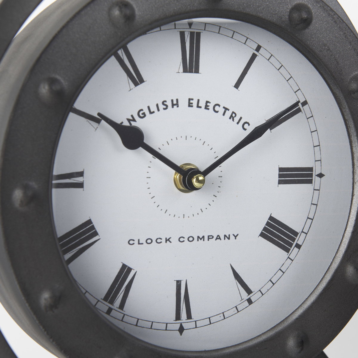 Gaston Gray Metal Circular Table Clock, by Mercana, 11.81" length x 3.15" width x 11.42" height View 9