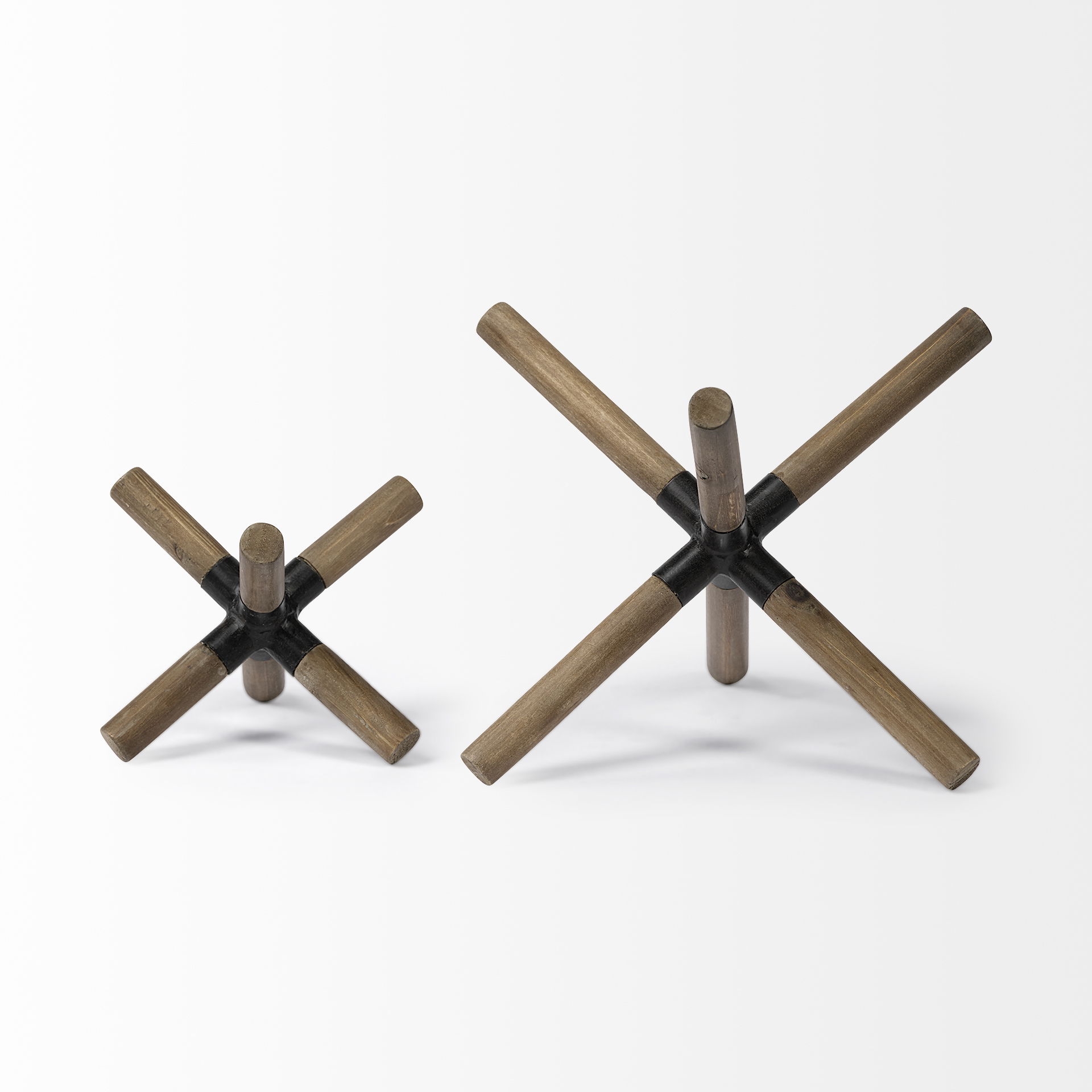 Stuhrling I (Small) 7L x 7W Brown Wood with Black Metal Jack, Decorative Object by Mercana, 7.09" length x 7.09" width x 4.72" height View 5