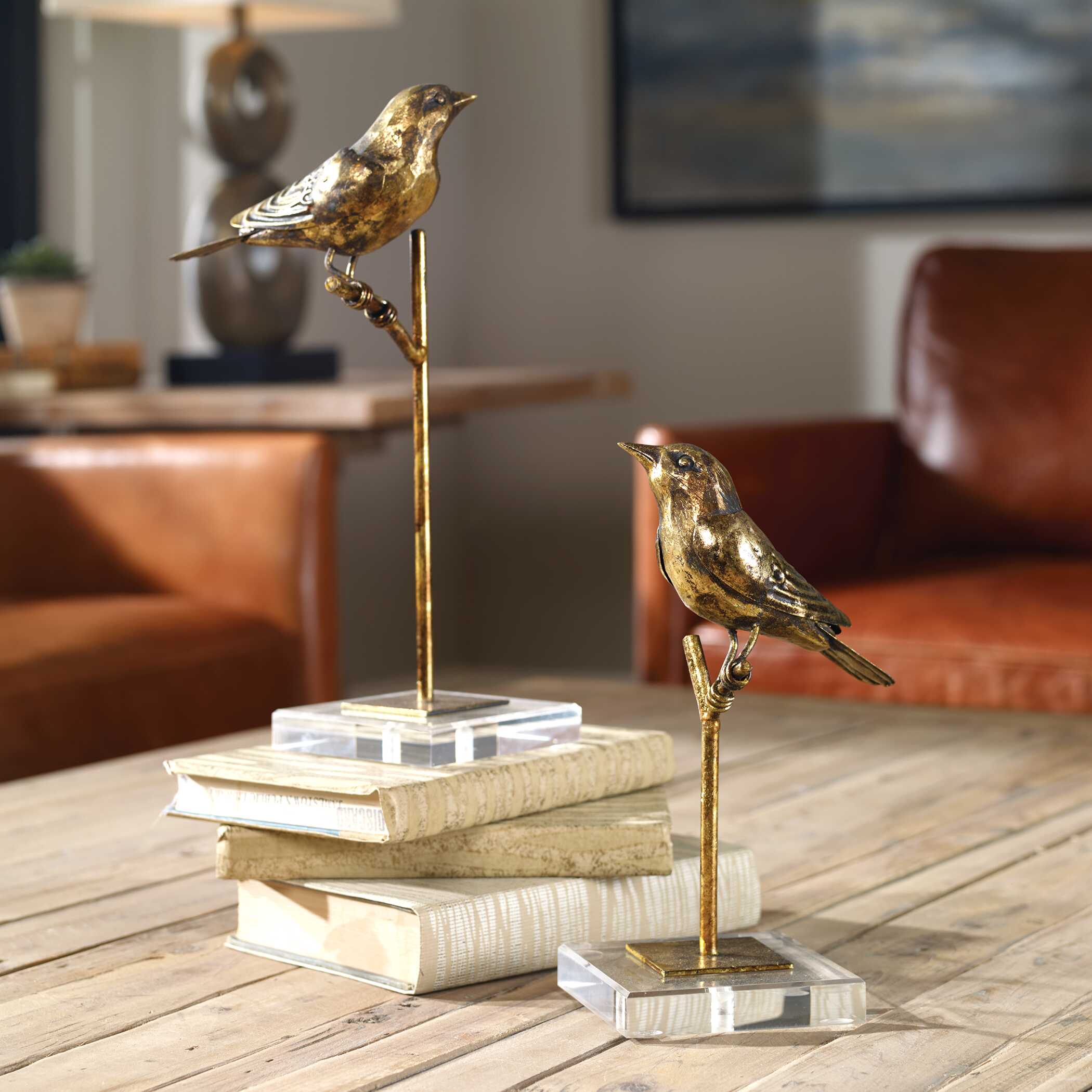 Passerines Bird Sculptures Set/2, Decorative by Uttermost, 6.5" width x 12.83" height x 5.12" depth View 6