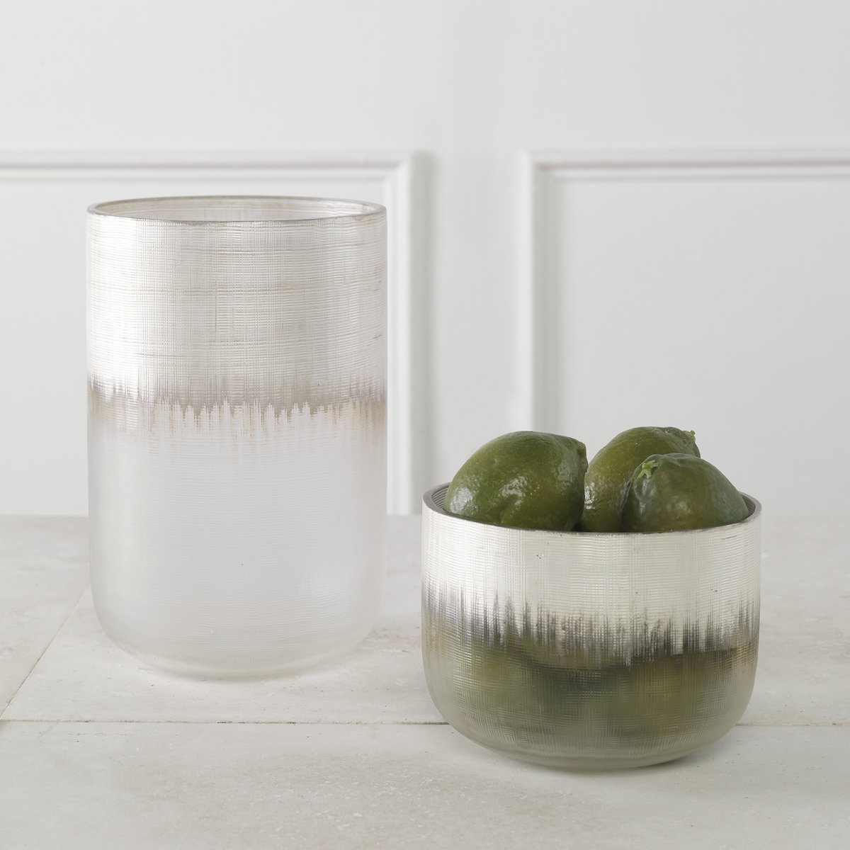 Frost Silver Drip Glass Vases Set/2, by Uttermost, 5.9" width x 9" height x 5.9" depth View 2