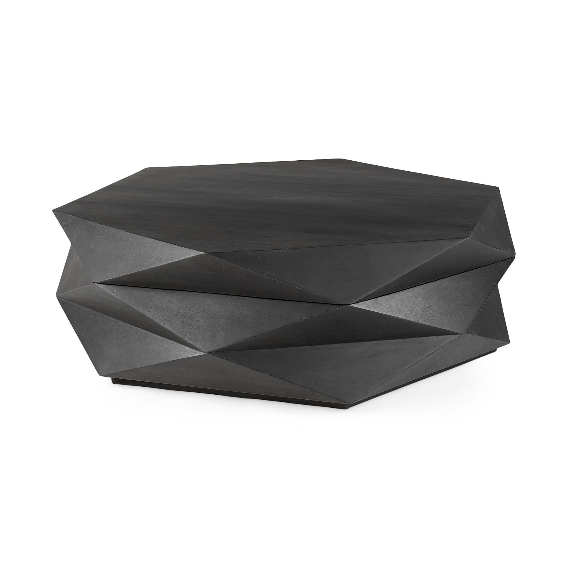 Arreto 48' Black Solid Wood Hexagonal Storage Coffee Table, by Mercana, 48" length x 48" width x 15" height View 1
