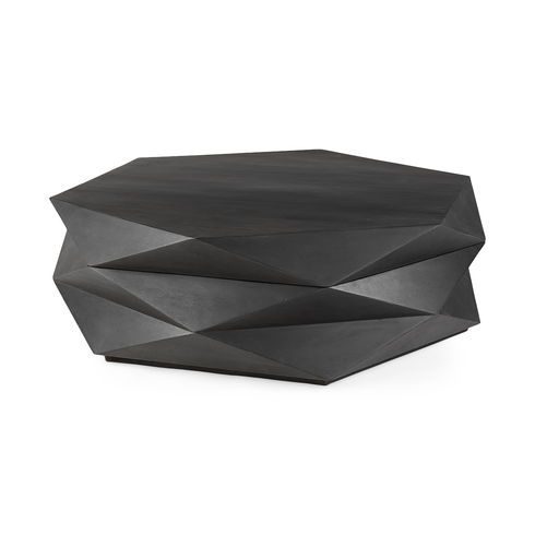 Arreto Black Solid Wood Hexagonal Storage Coffee Table