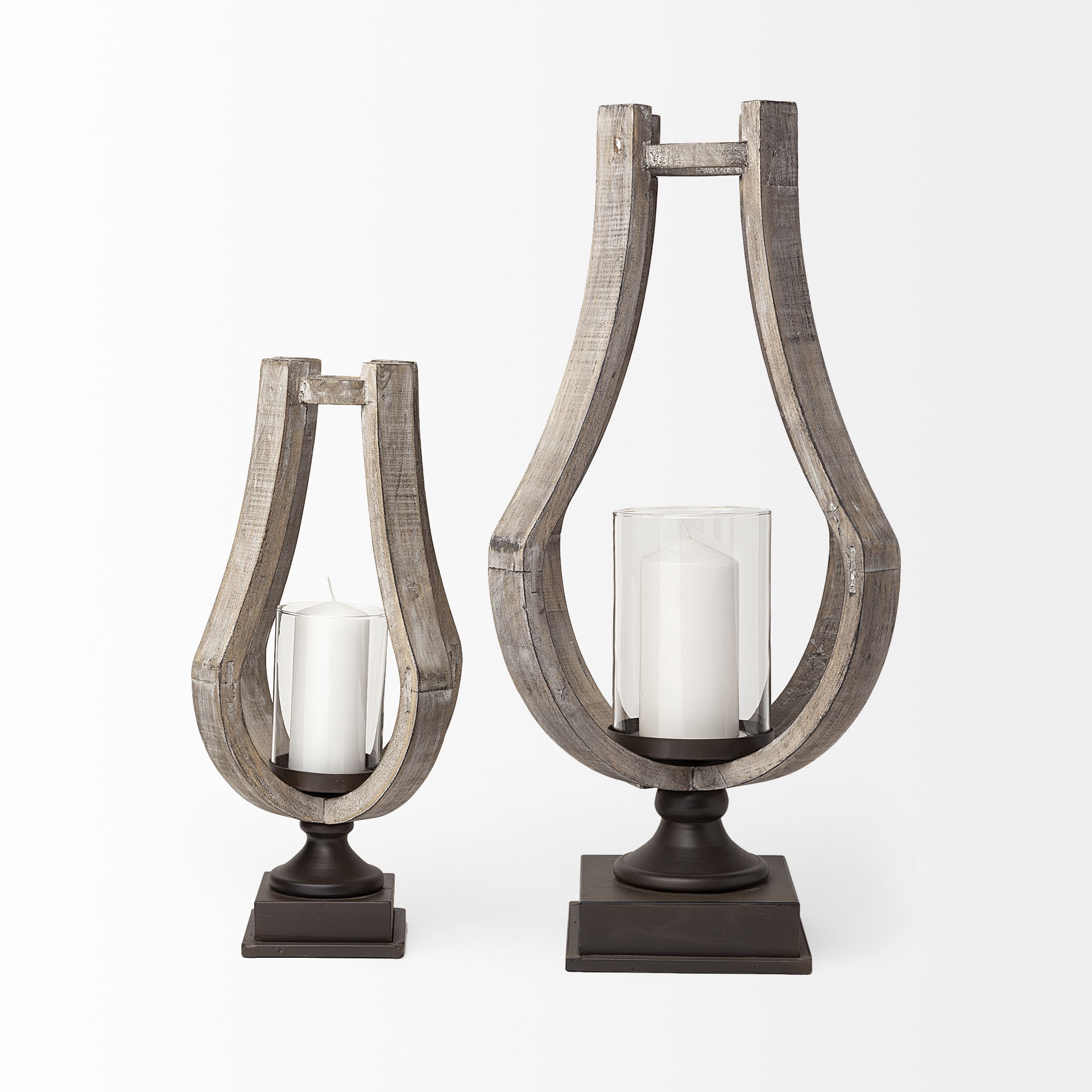 Brillion Large Rustic Wood Metal Table Candle Holder large image 