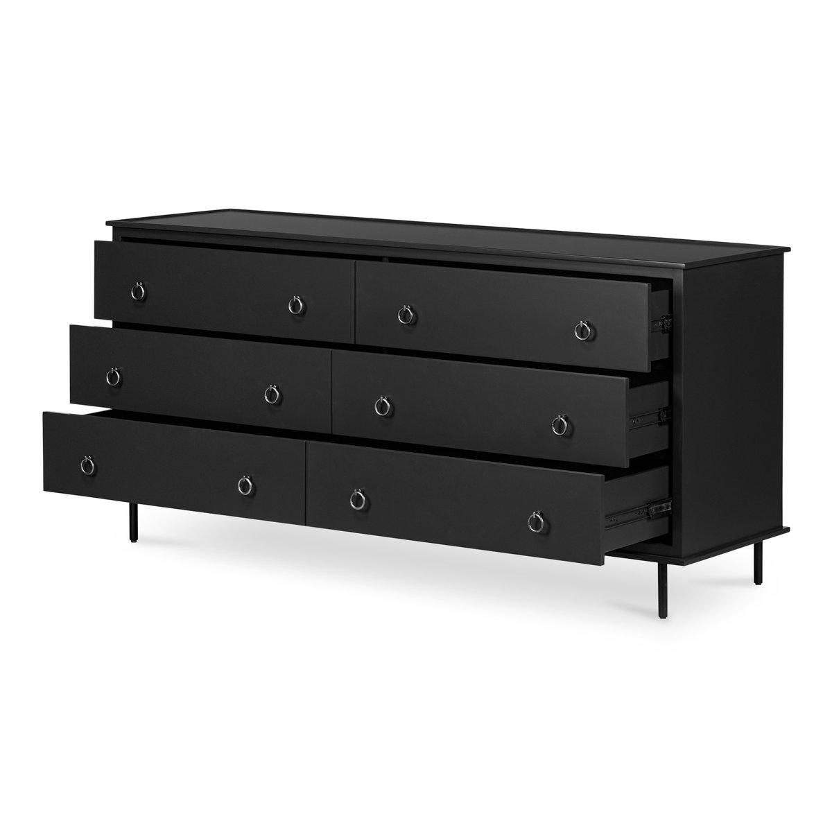 Reagan 6 Drawer Dresser Black, by Moe's Home, 63" width x 30.25" height x 18.5" depth View 5
