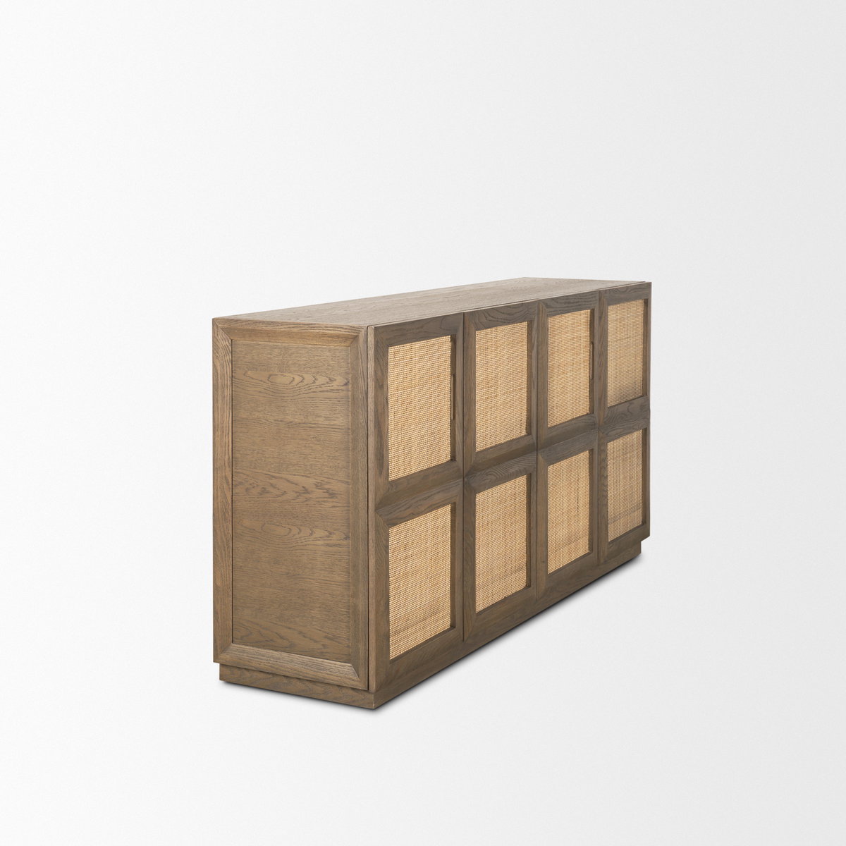 Sina Brown Oak Wood with Natural Rattan 4 Door Sideboard, Sideboards & Buffet by Mercana, 64.17" length x 17.72" width x 33.46" height View 9