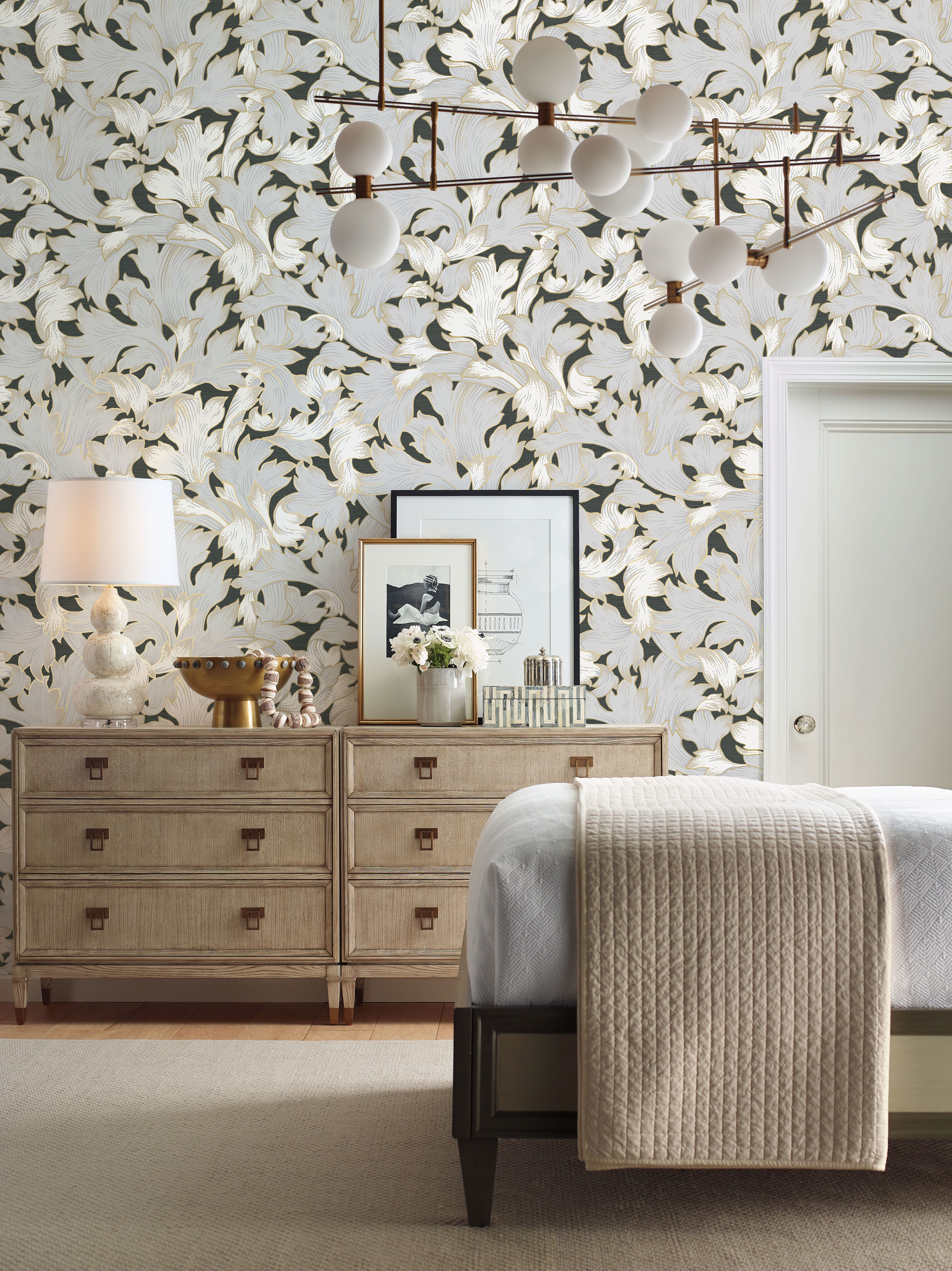 Acanthus Toss Black & Grey Wallpaper large image 