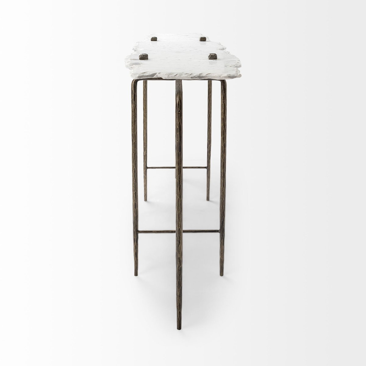 Pinera III 49L x 17W White Marble Top Gold-Toned Iron Base Console Table, by Mercana, 50" length x 16" width x 33" height View 4