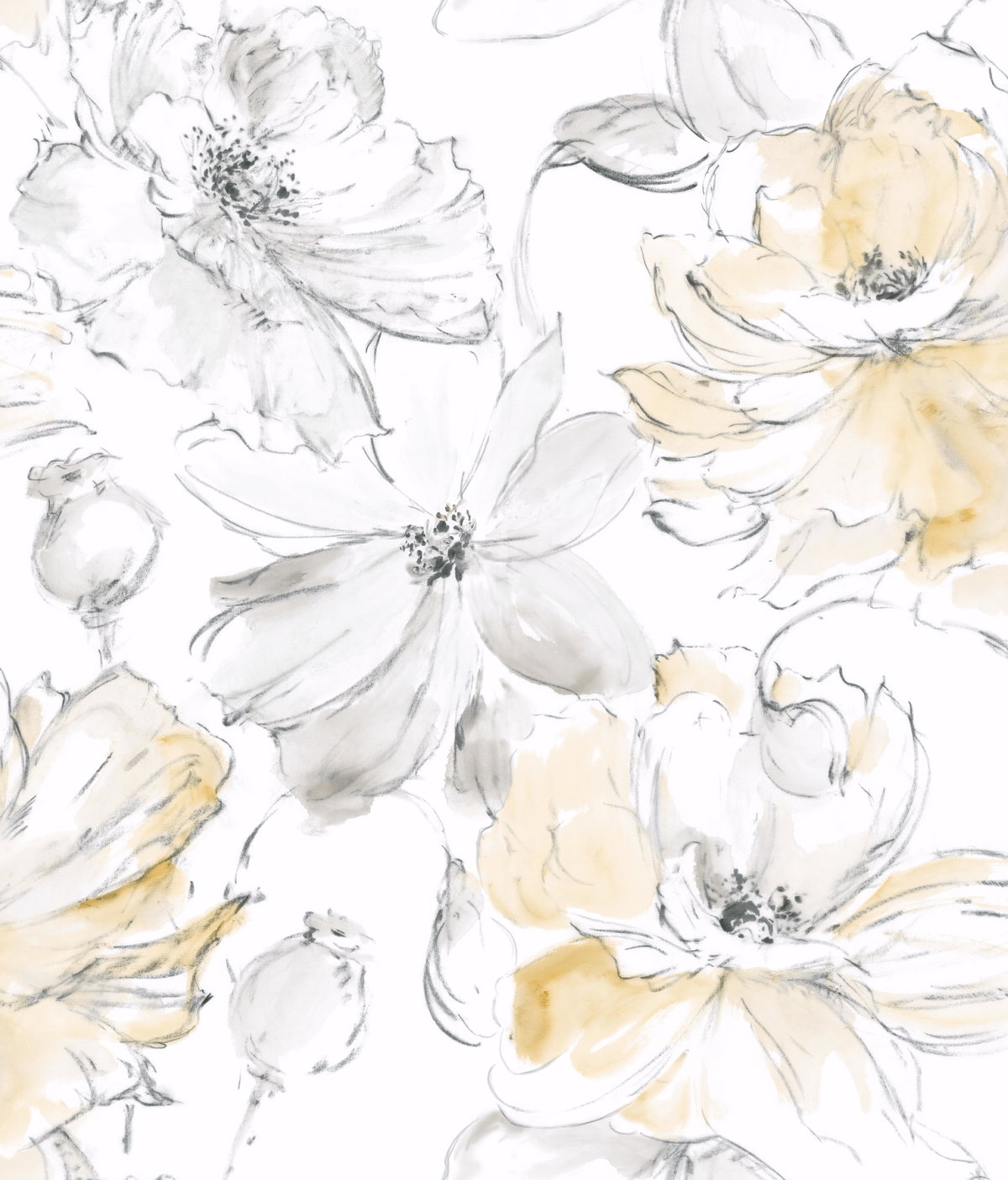 Floral Dreams Yellow Wallpaper, by York Wall, 33' length x 1'8.5" width x 0.02" depth