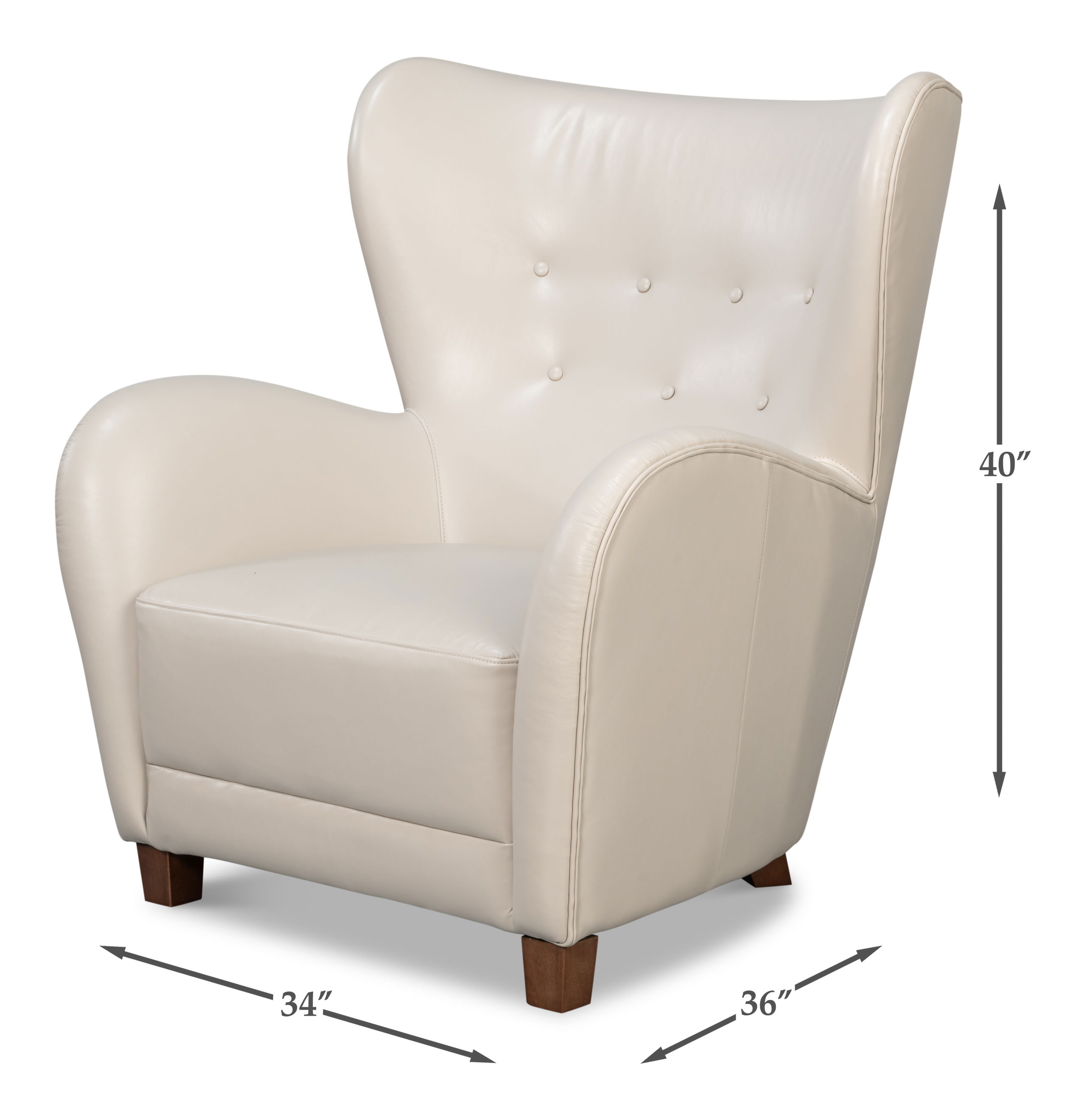 Lombard Wing Chair,Crystal White Leather, Seating by Sarreid, 34" length x 36" width x 40" height View 13