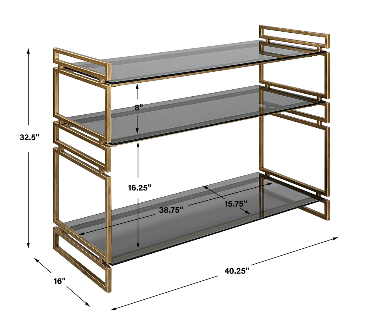Stacked Up Gray Glass Console Table, by Uttermost, 40.25" width x 32.5" height x 16" depth View 3
