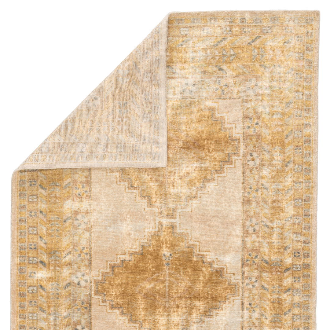 Eluned Hand-Knotted Medallion Gold/ Gray Area Rug (10'X14') large image 