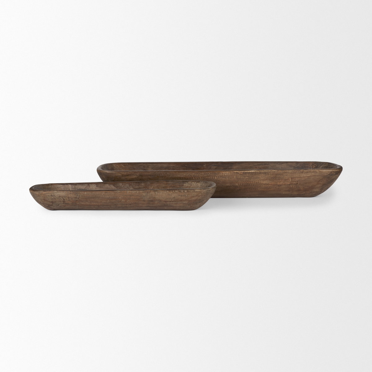 Athena Set of 2 Extra Large Medium Brown Reclaimed Wood Trays, Decorative Tray by Mercana, 34" length x 8" width x 5" height View 5