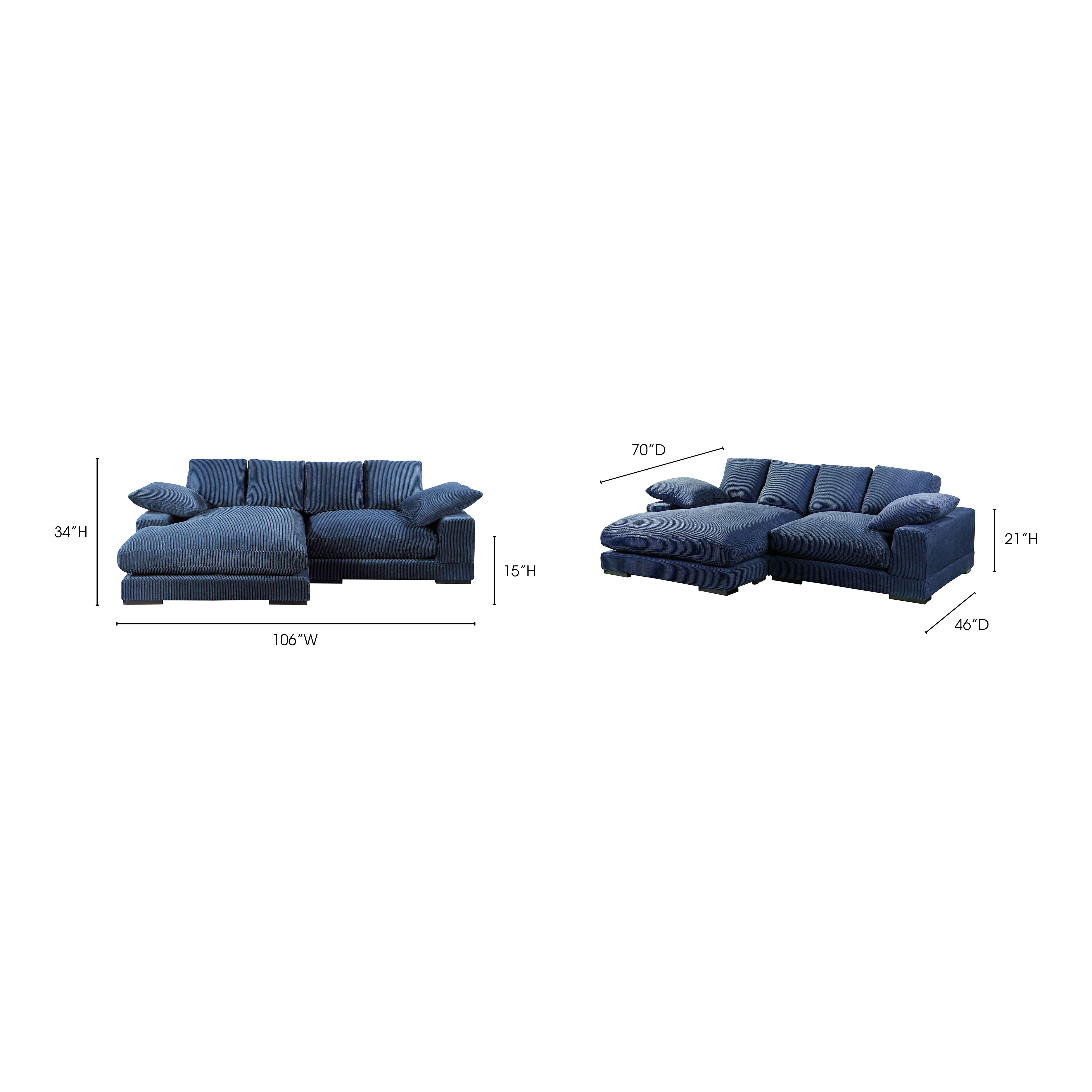 Plunge Sectional Navy, Sectional Sofa by Moe's Home, 106" width x 34" height x 46" depth View 8