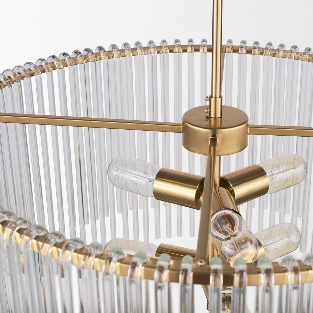 Elsa (26'x14') Clear Glass and Gold Metal Frame Six Bulb Chandelier, by Mercana, 26" length x 26" width x 14" height View 7