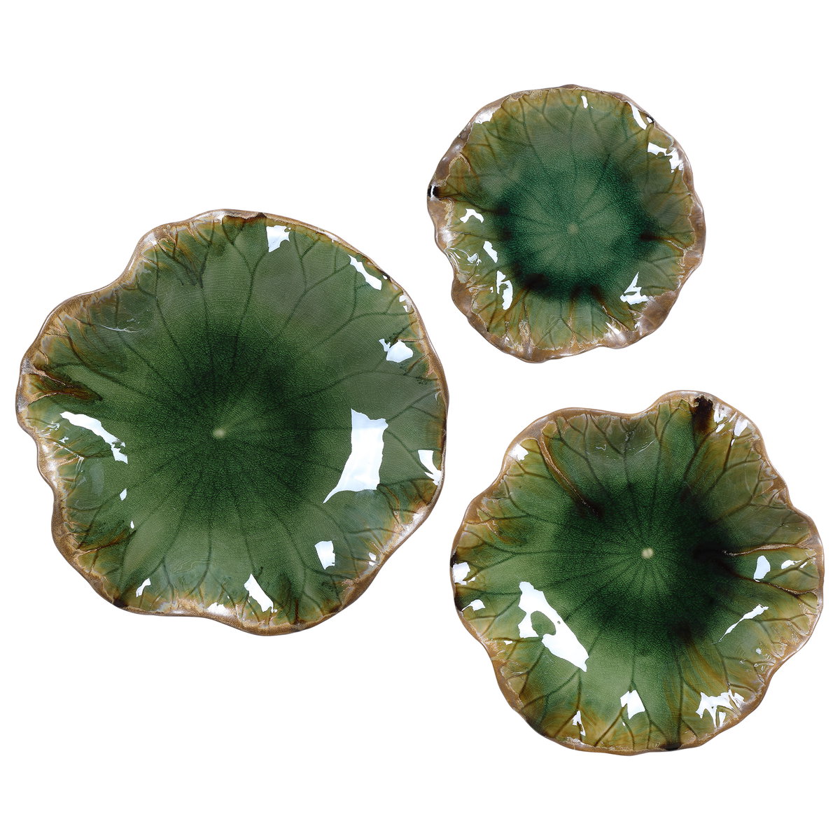 Abella Green Ceramic Wall Decor Set/3, Art by Uttermost, 17.87" width x 17.87" height x 3.87" depth View 1