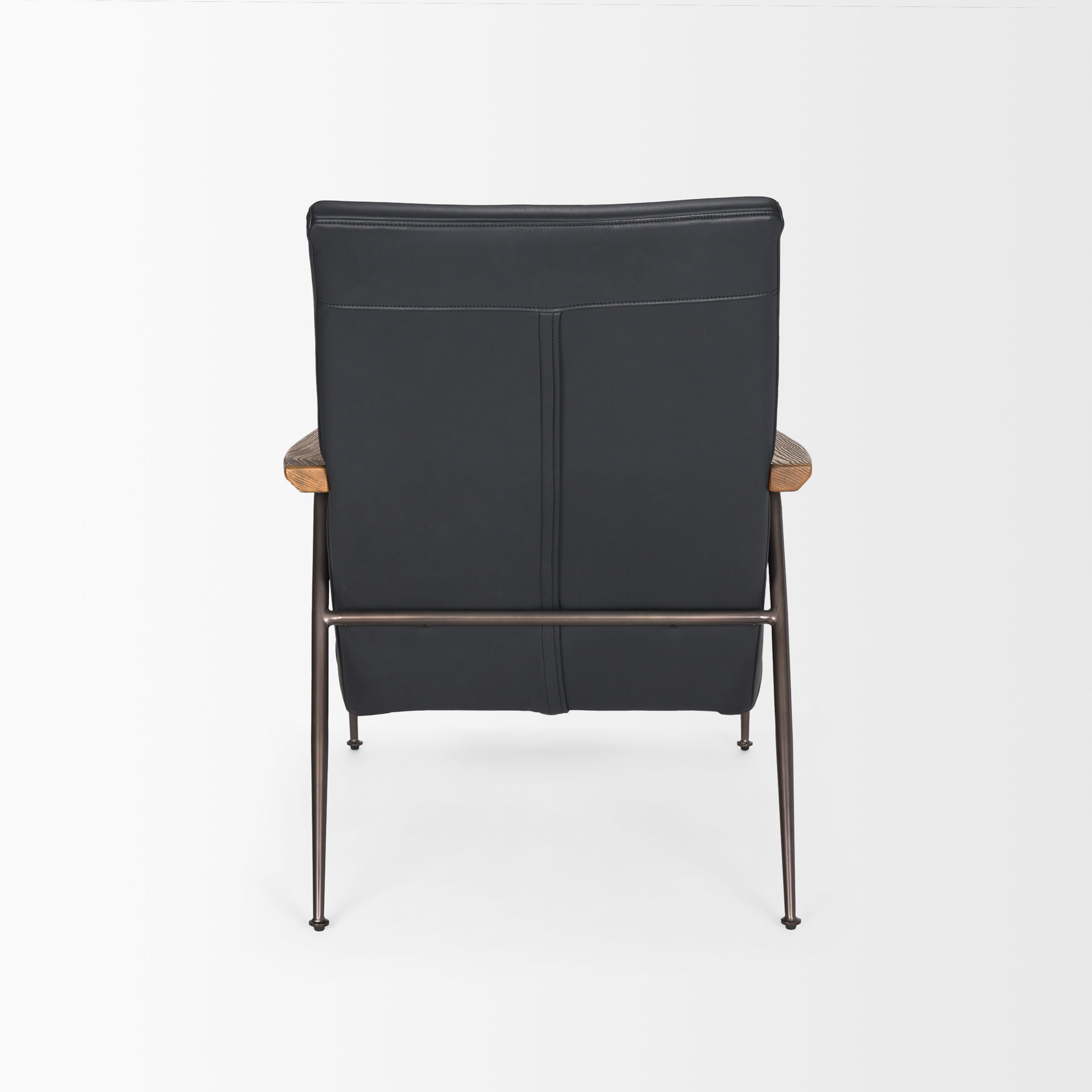 Grosjean Black Leather with Black Metal Frame Accent Chair, by Mercana, 27.56" length x 37.01" width x 34.65" height View 6