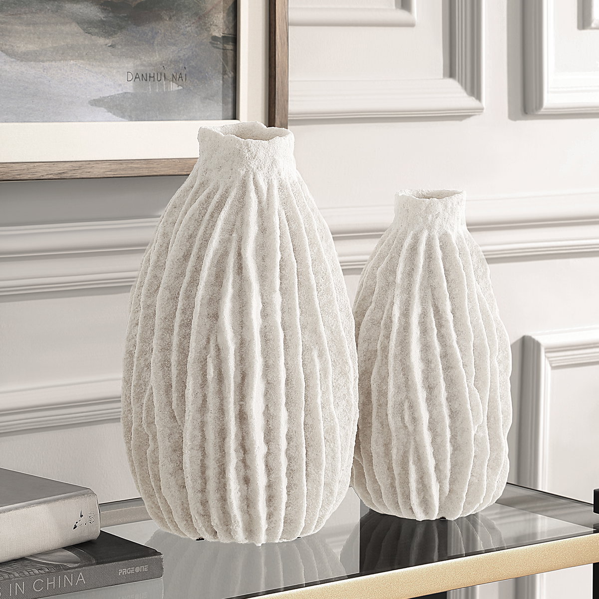Ivory Ridge Vases Set/2, by Uttermost, 8.12" width x 14" height x 8" depth View 2