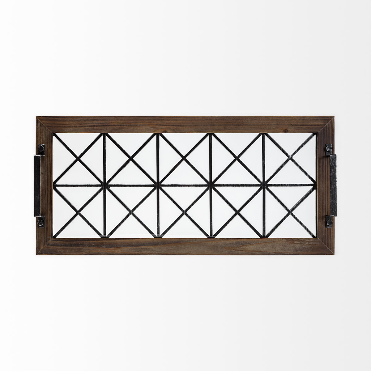 Ellingson 28L x 13W Black Rectangular Metal Glass Wood Bottom Tray, Decorative Tray by Mercana, 28" length x 12.99" width x 2.76" height View 4