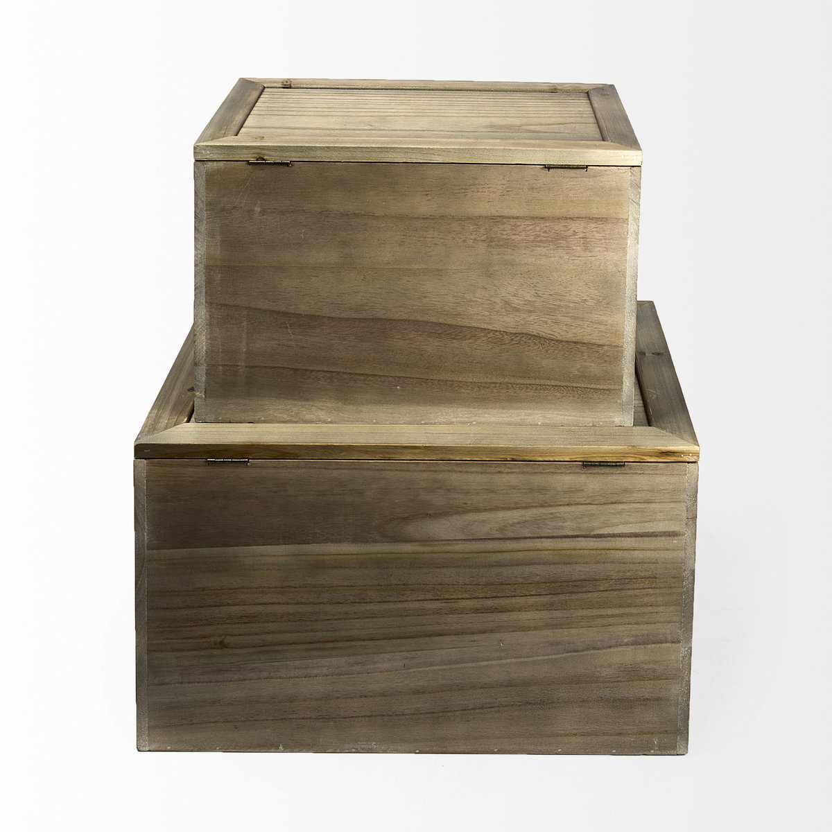Sonny  Set of Two Brown Wood and Wicker with Metal Detail Rectangular Boxes, by Mercana, 23.62" length x 15.75" width x 13.78" height View 6