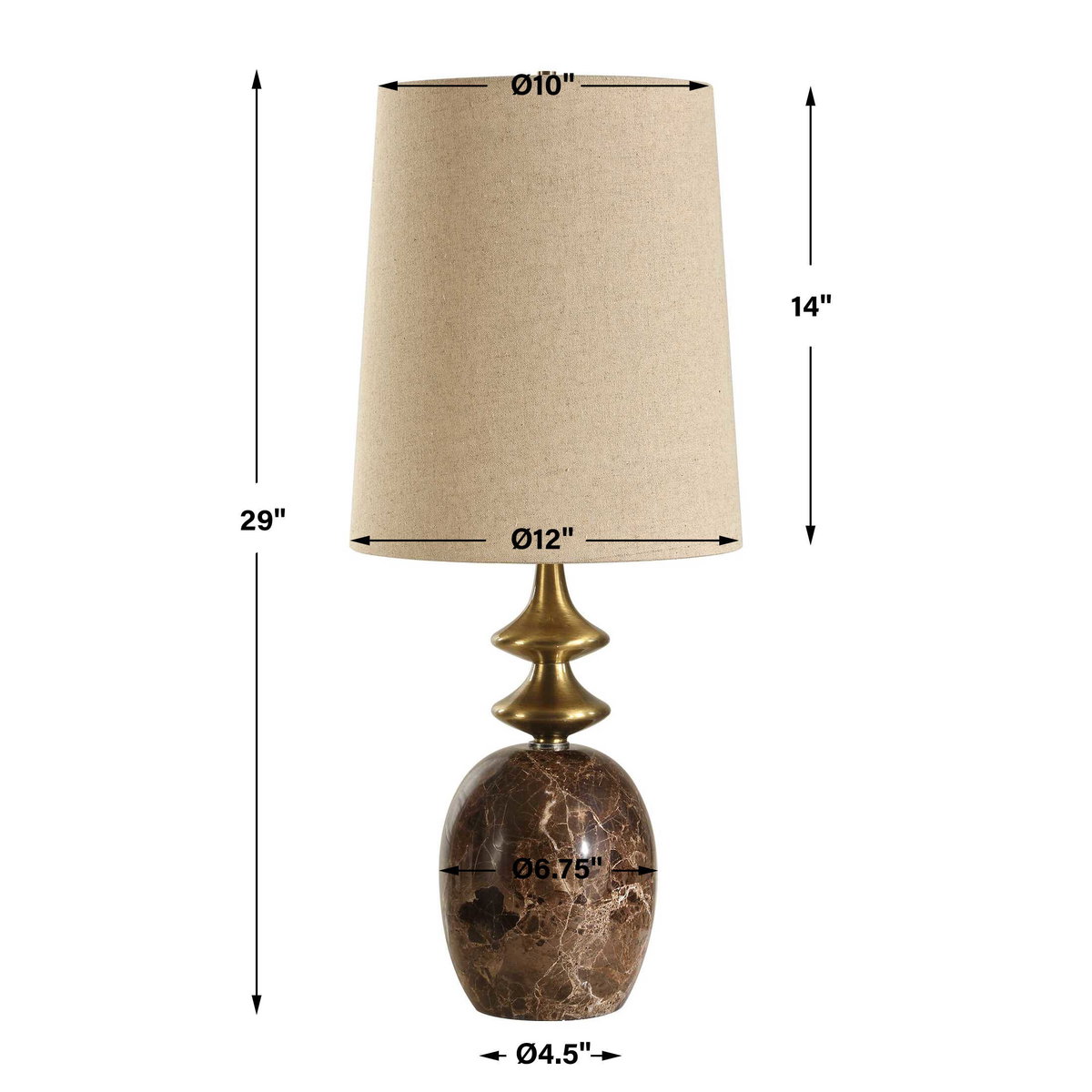 Percy Brown Marble Buffet Lamp, by Uttermost, 6.75" width x 29" height x 12" depth View 3