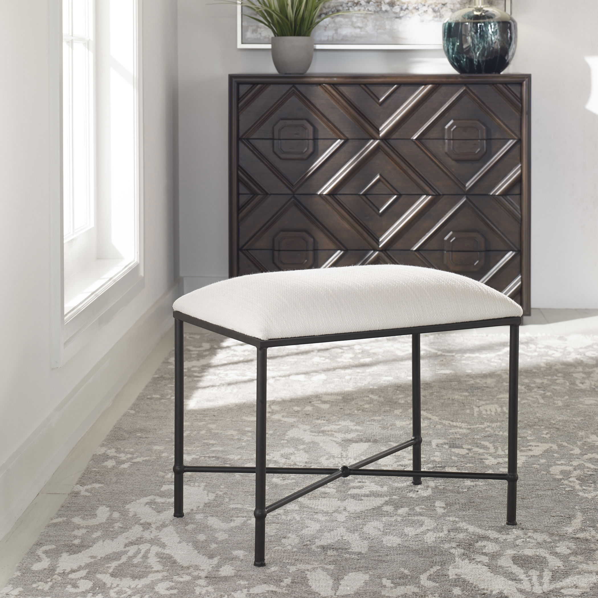 Avenham Small Black Framed Bench large image 